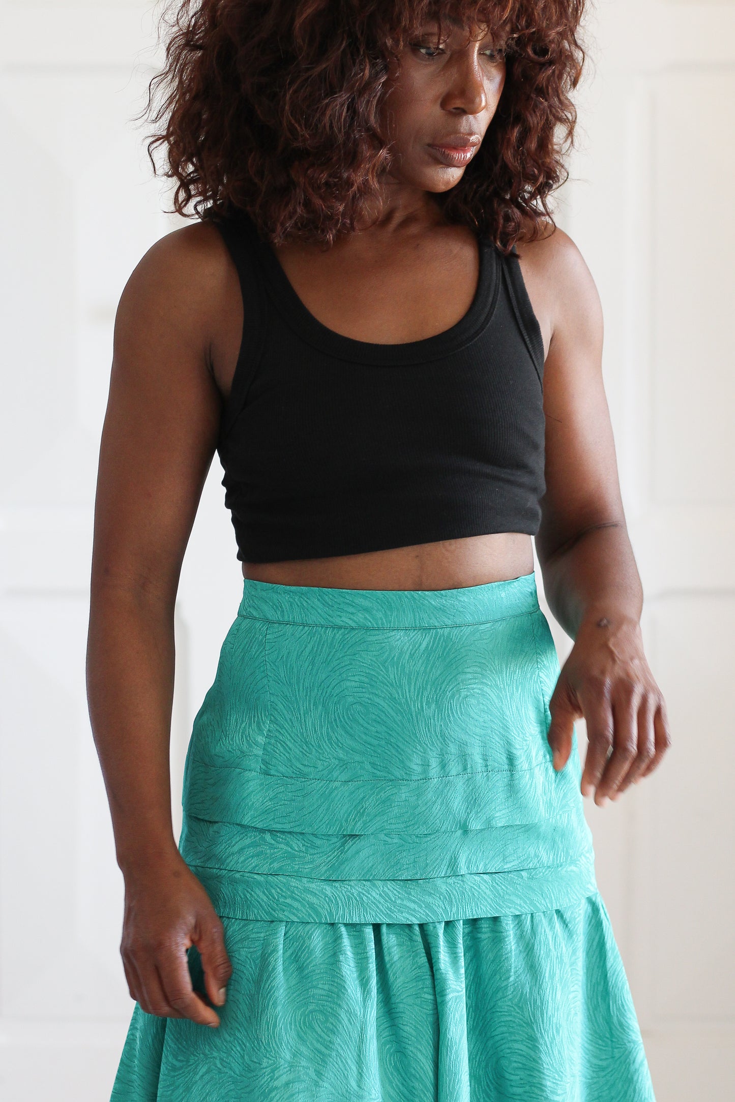 Jupe turquoise jacquard vintage