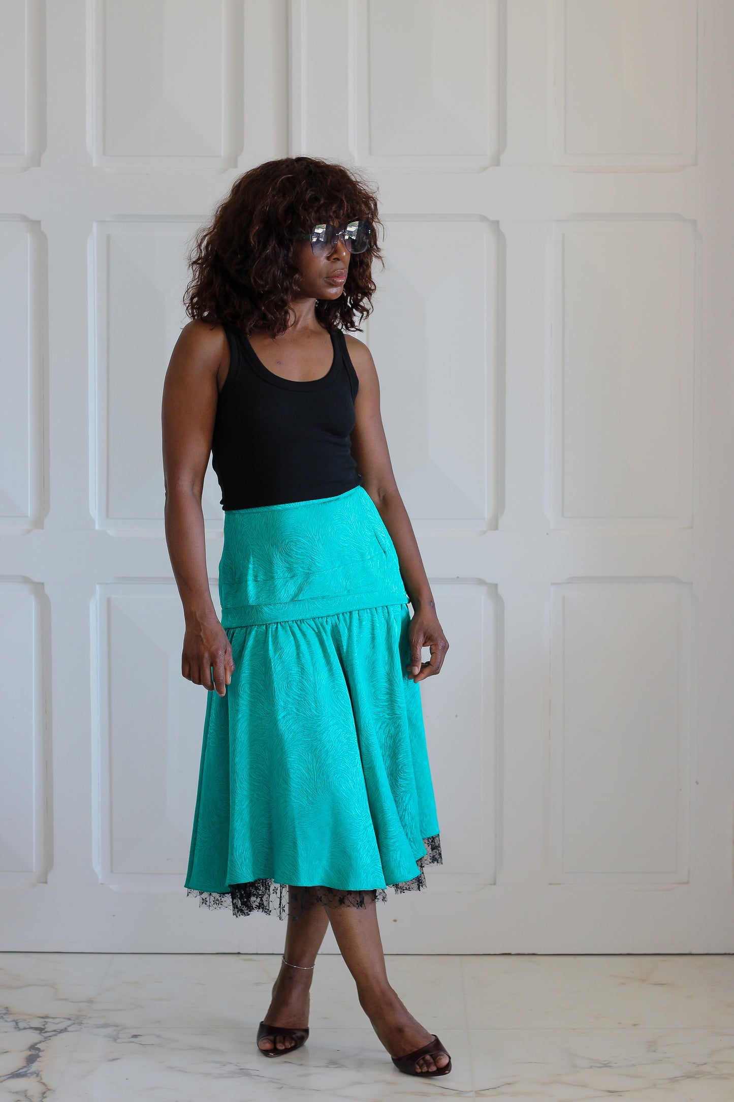 Jupe turquoise jacquard vintage