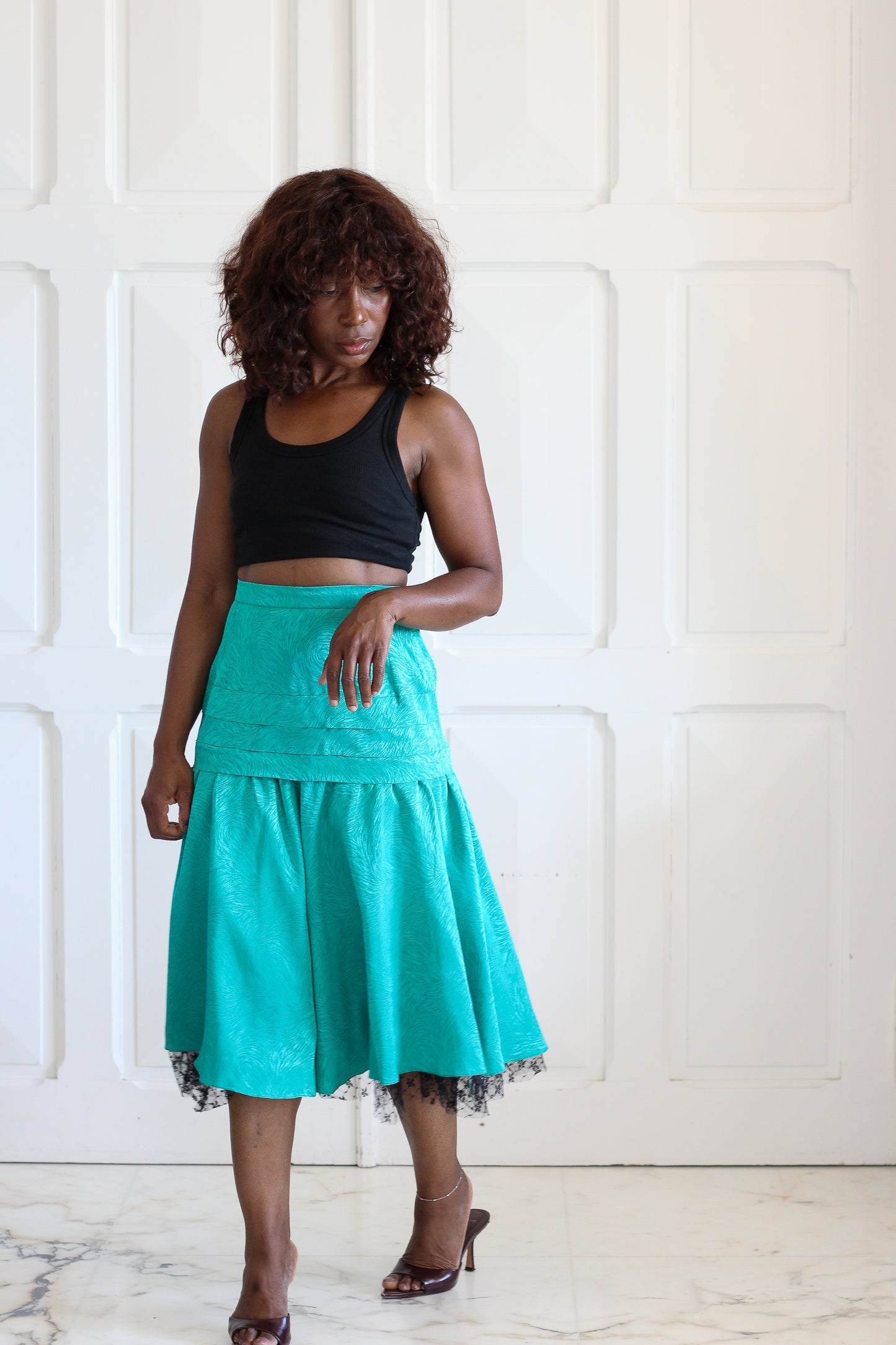 Jupe turquoise jacquard vintage