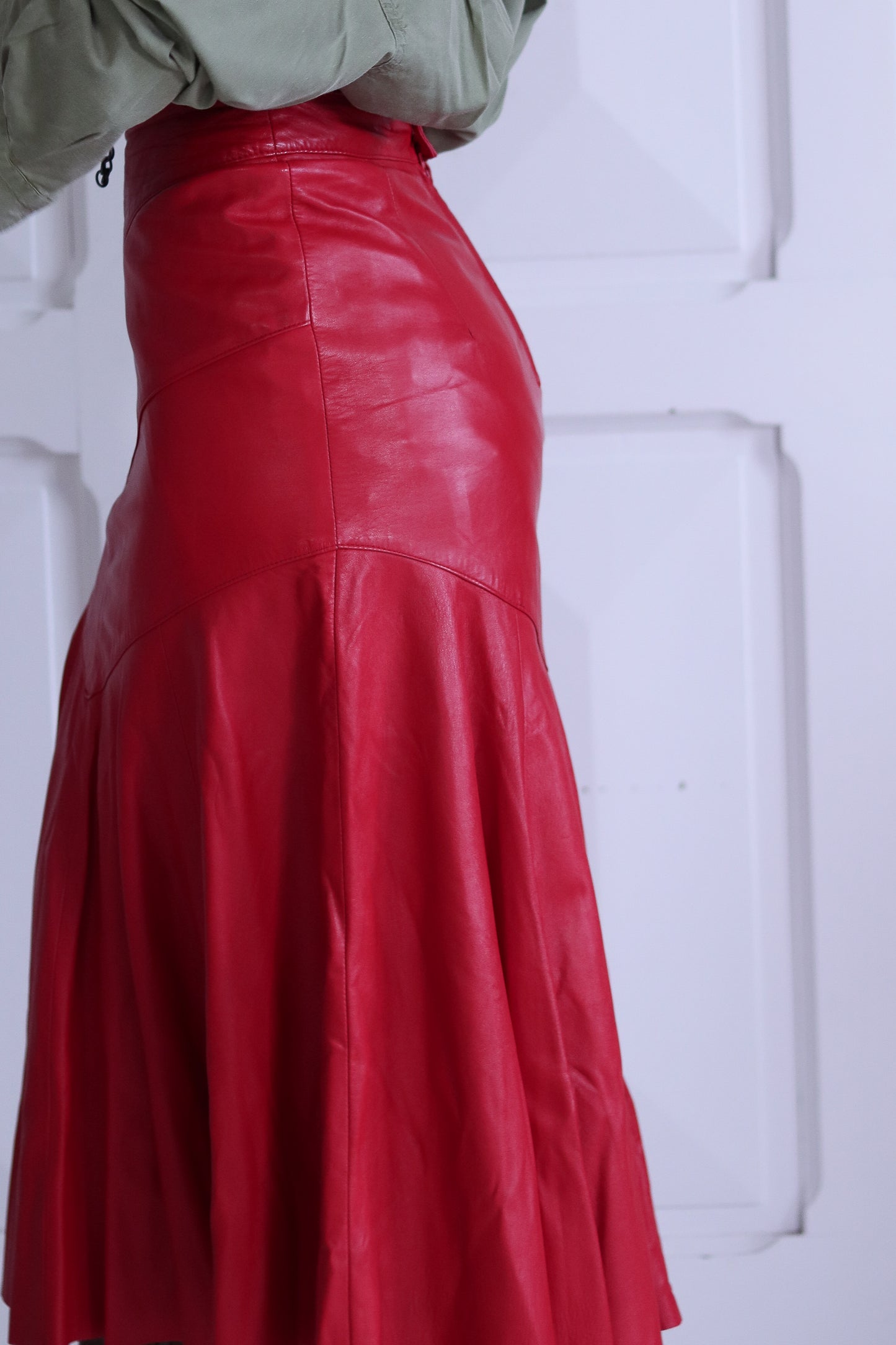 Begedor jupe midi cuir rouge