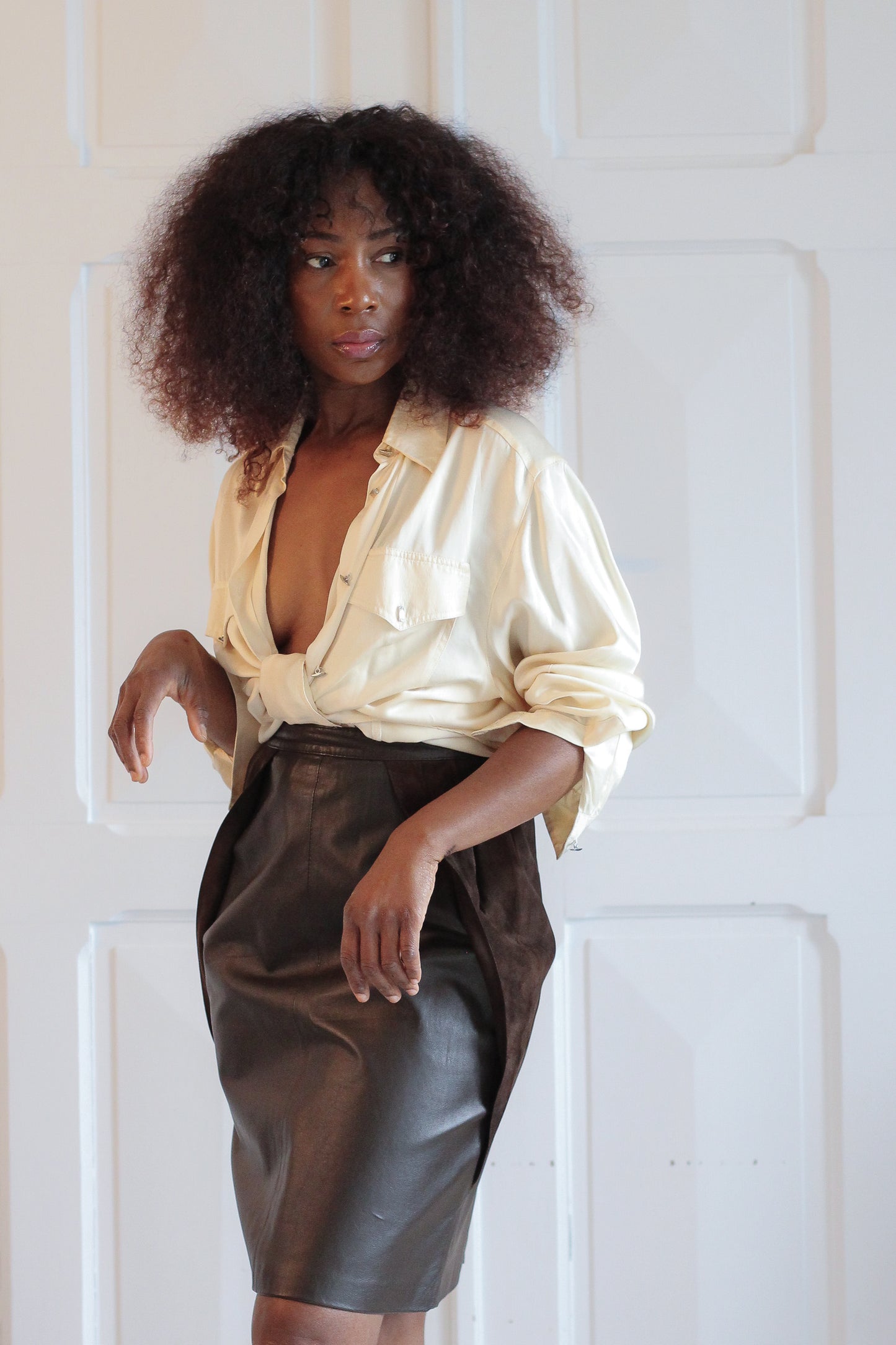 Jupe cuir et daim vintage