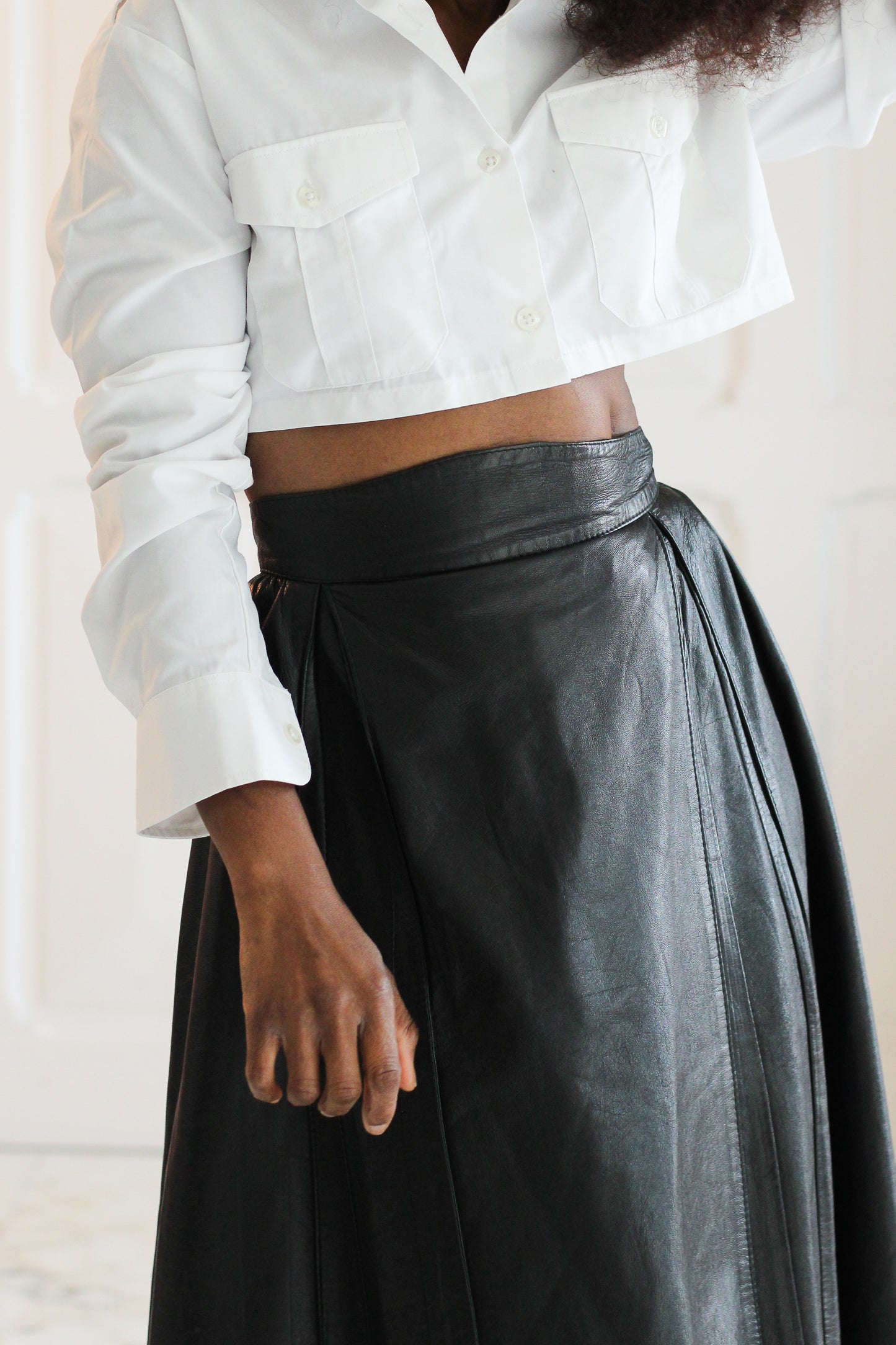 Jupe évasée taille haute cuir