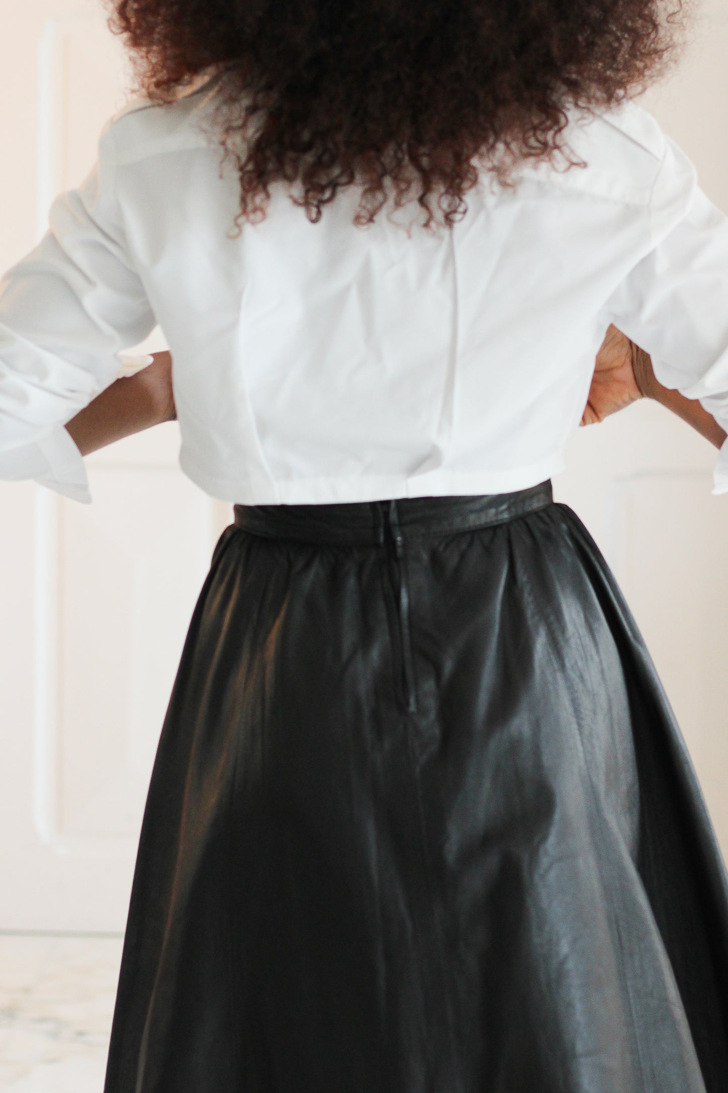 Jupe évasée taille haute cuir