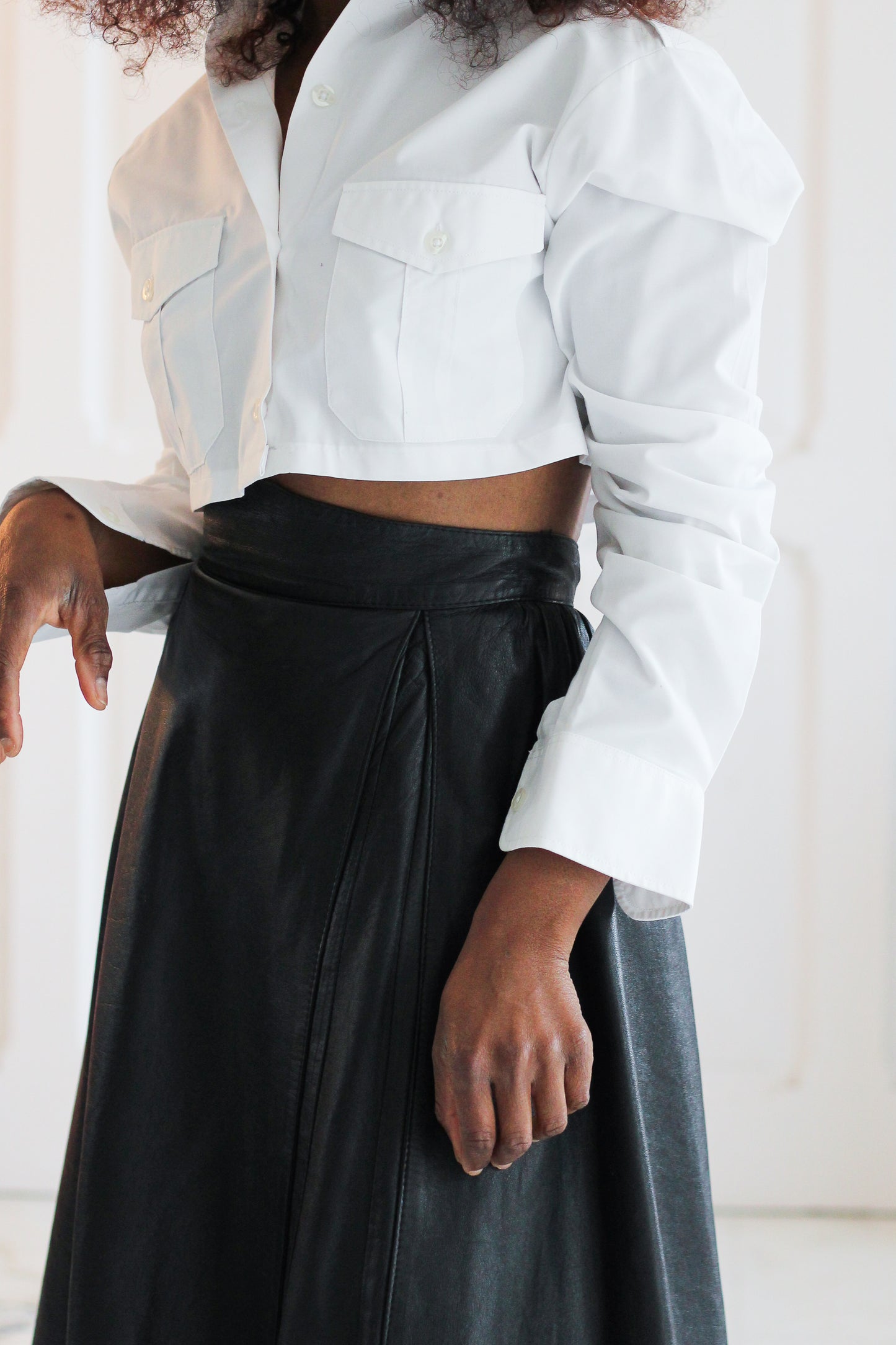 Jupe évasée taille haute cuir
