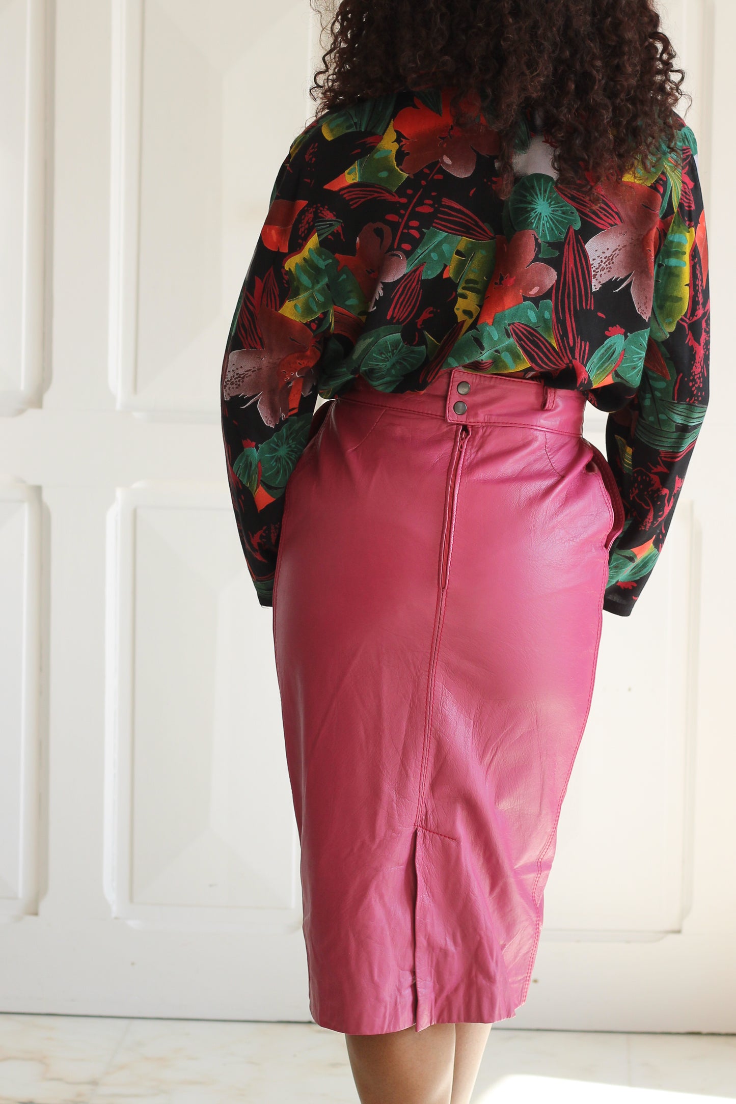 Jupe vintage en cuir rose
