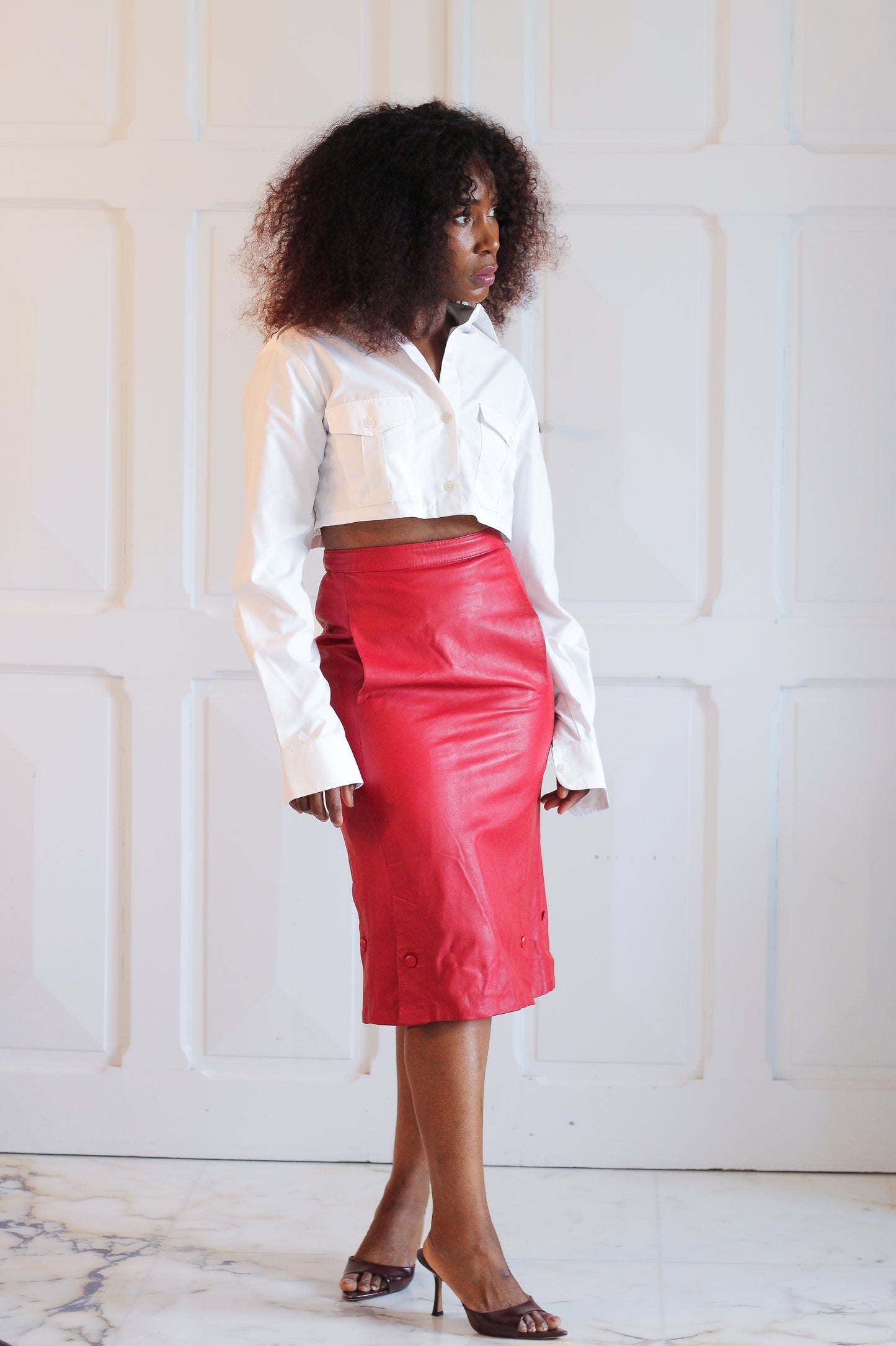 Jupe vintage en cuir rouge