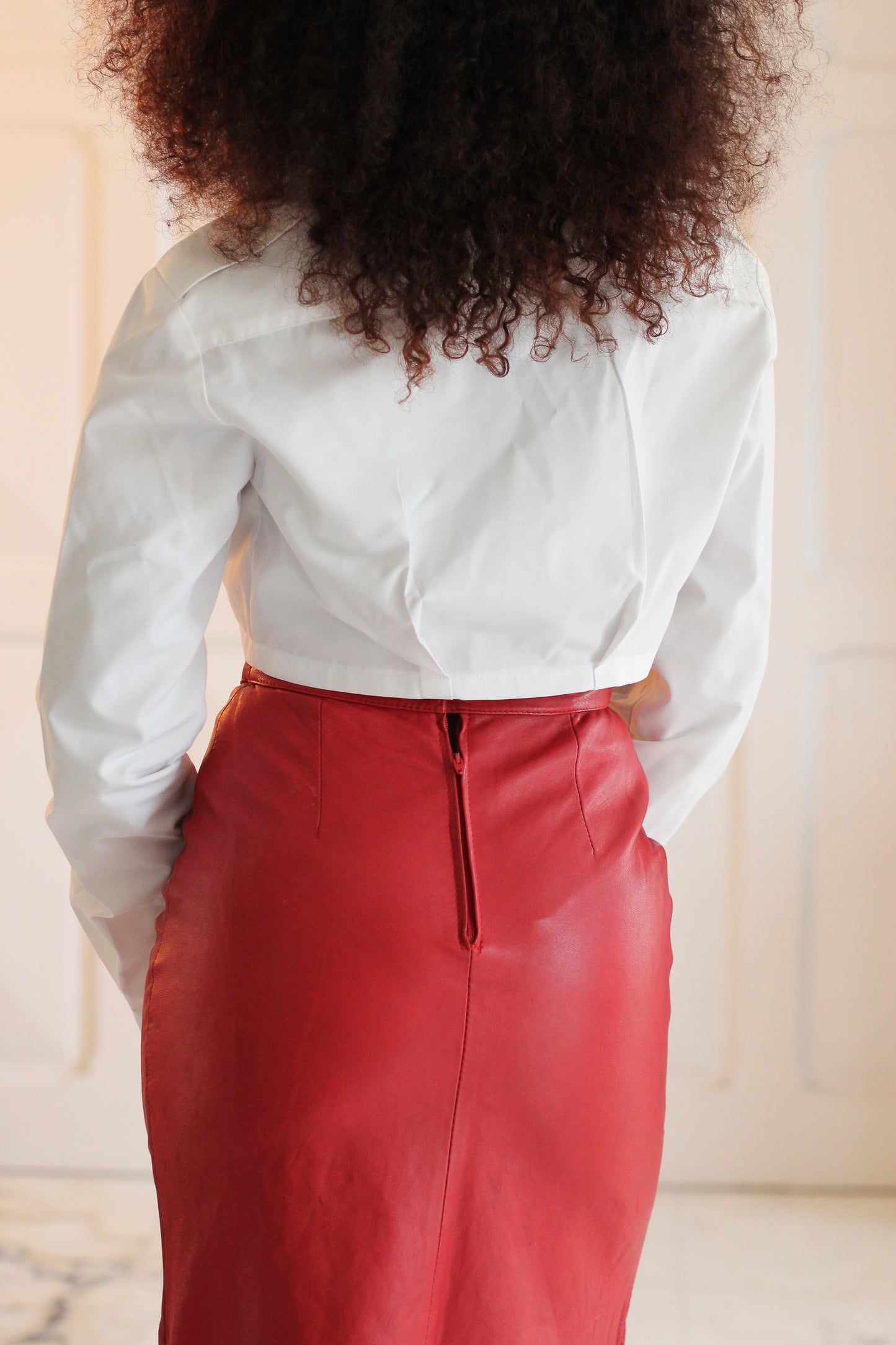Jupe vintage en cuir rouge