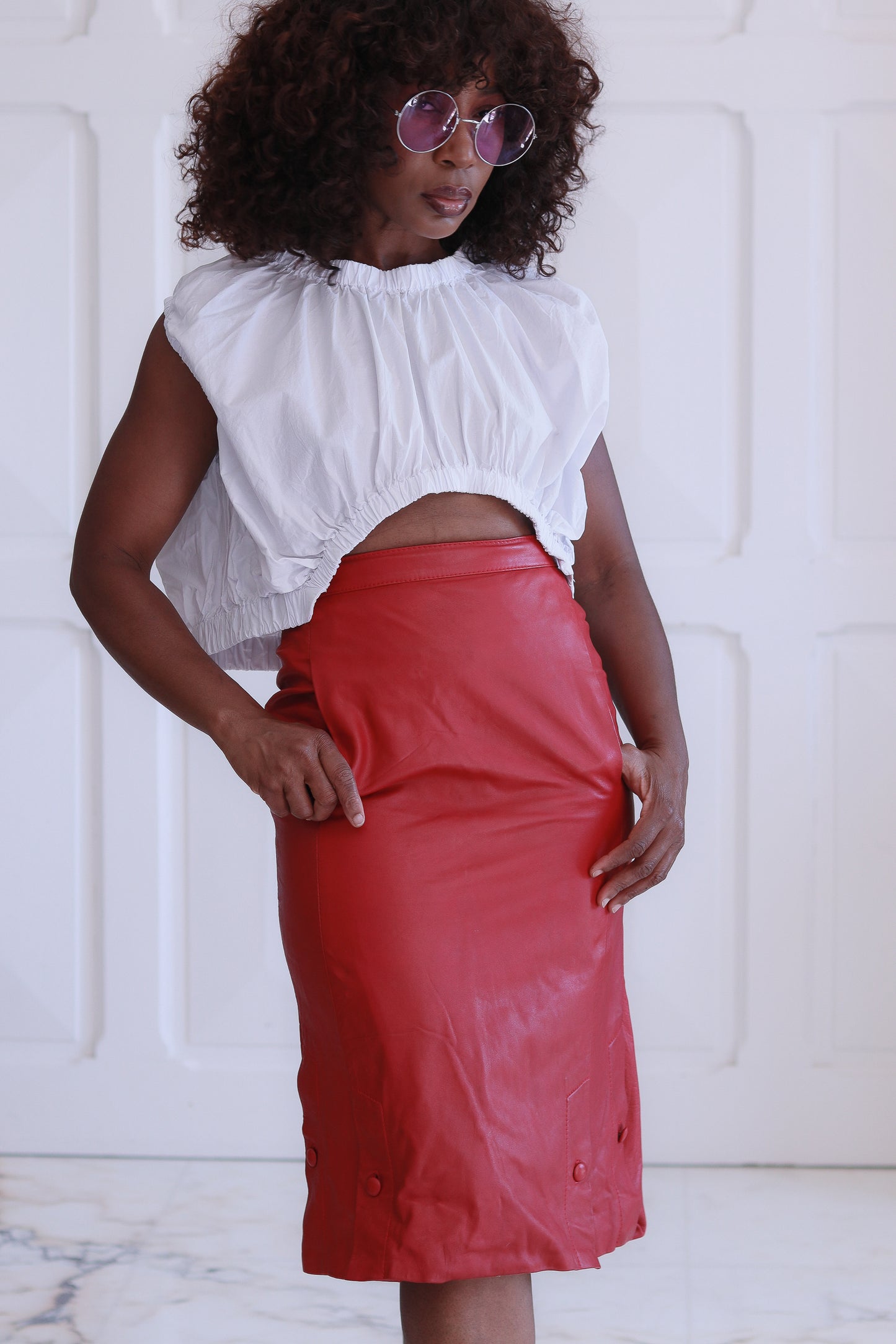 Jupe cuir rouge
