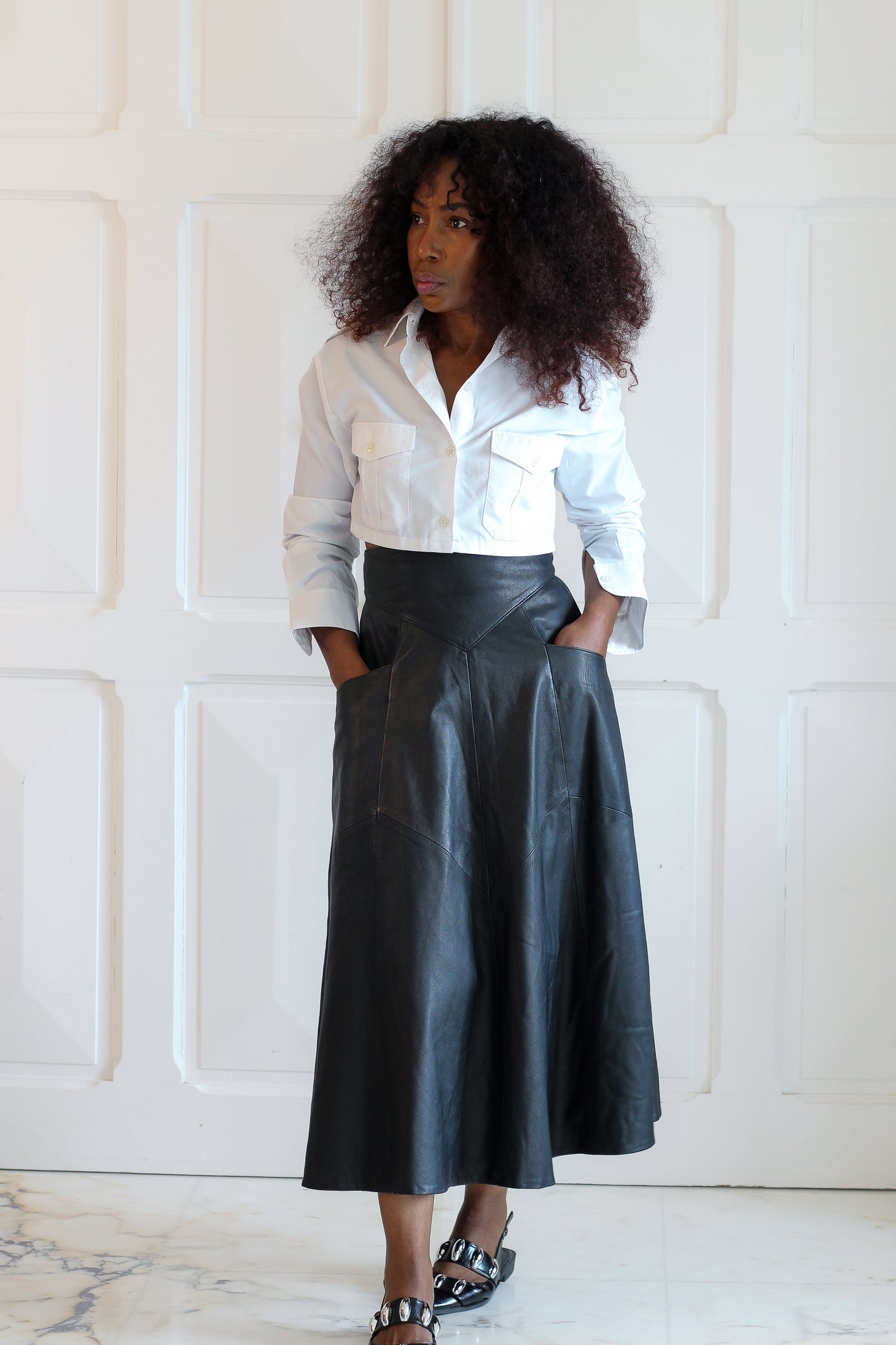 Jupe taille haute cuir