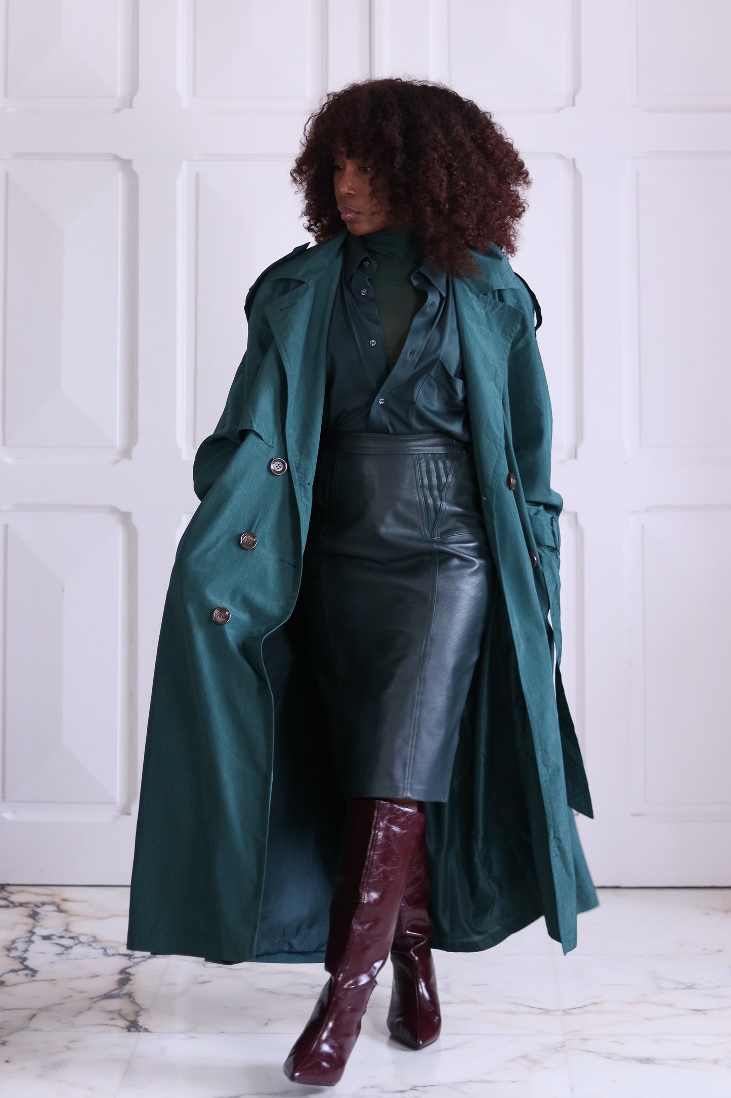 Jupe crayon en cuir vert