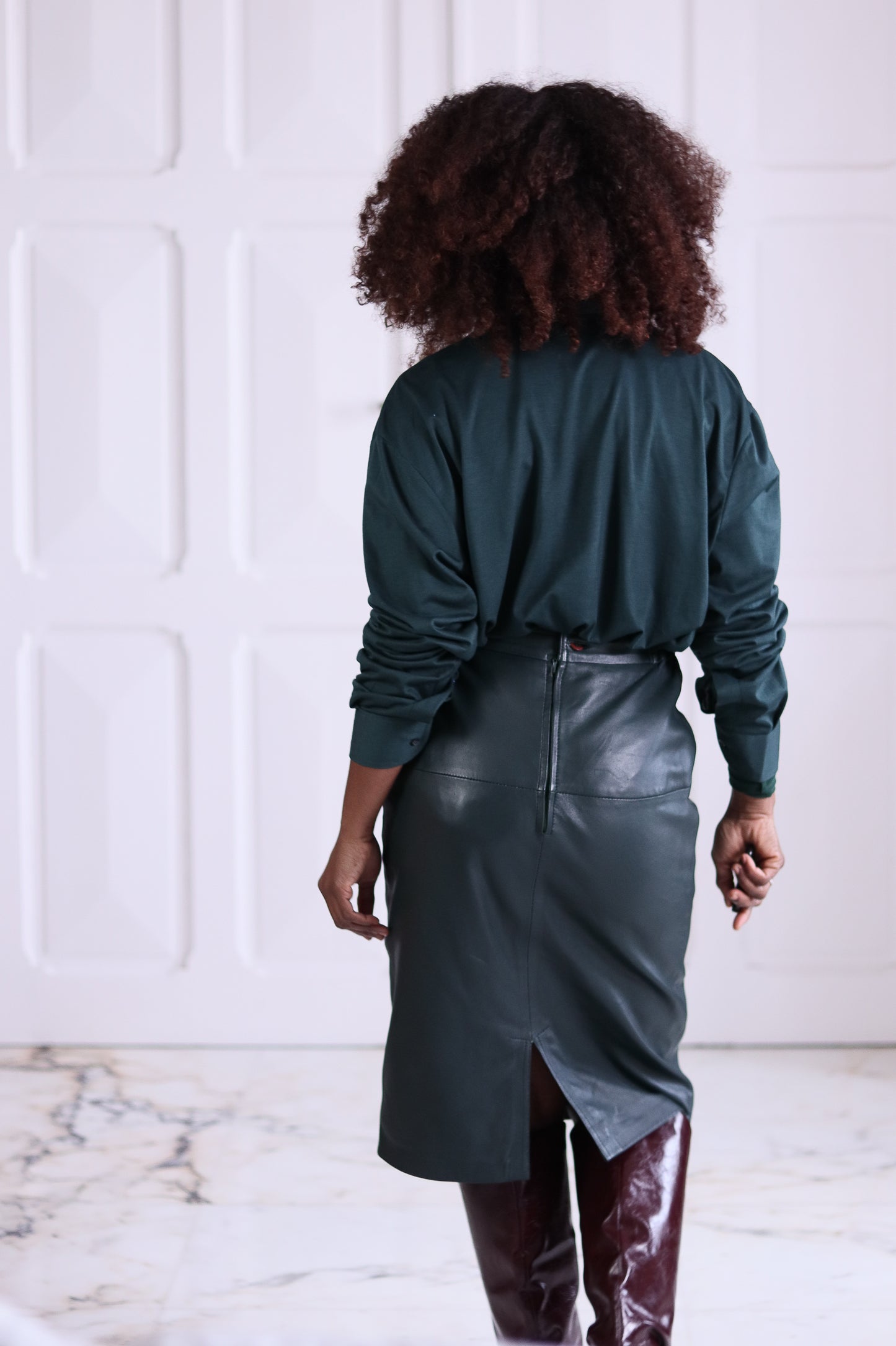 Jupe crayon en cuir vert