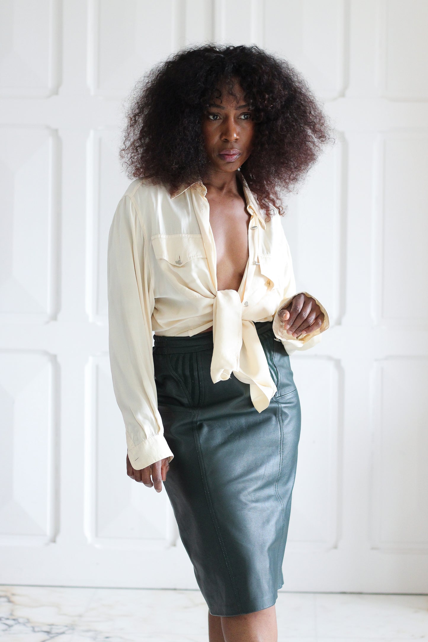 Jupe crayon en cuir vert