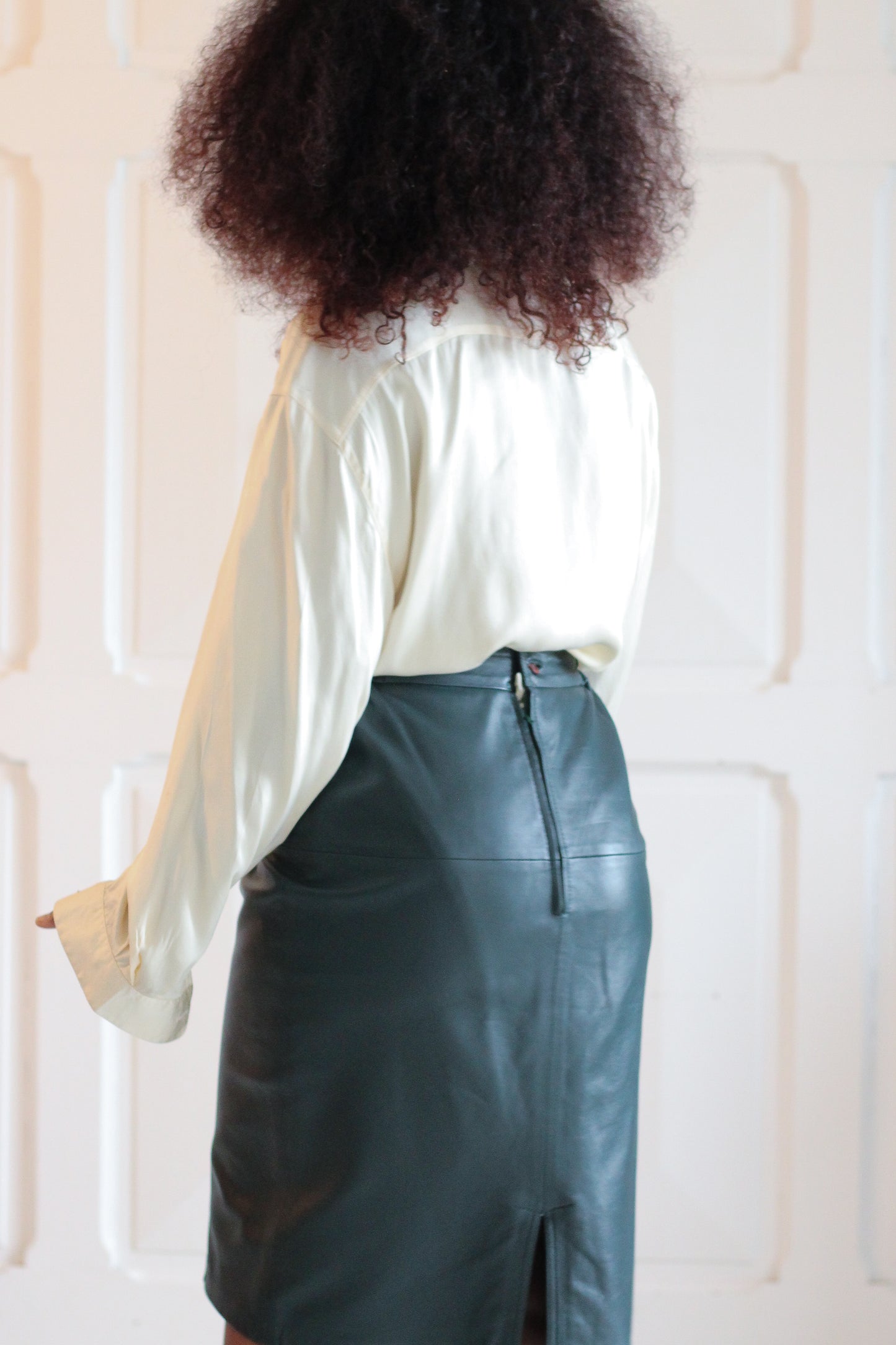 Jupe crayon en cuir vert