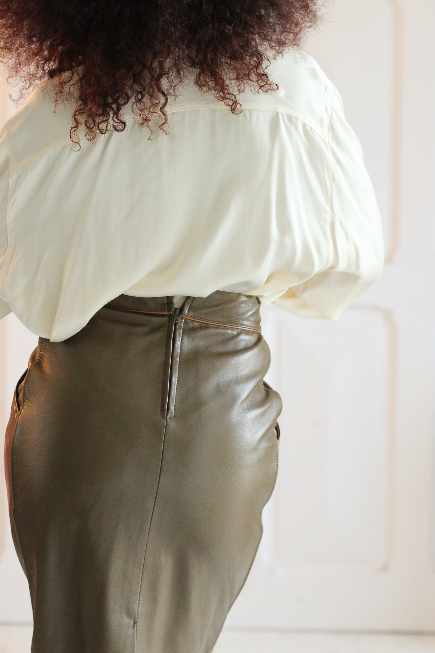 jupe cuir vert kaki