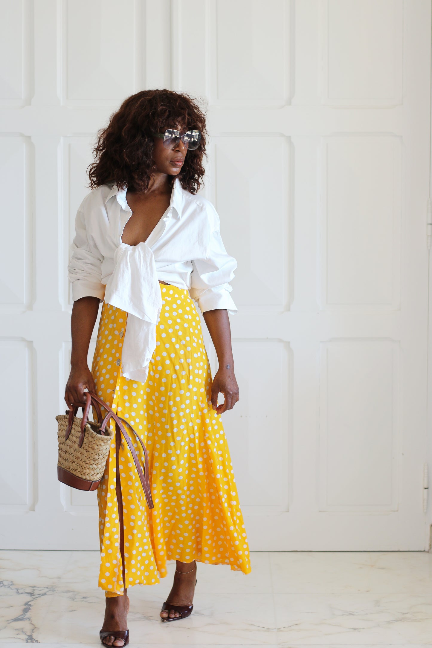 Jupe vintage jaune à pois