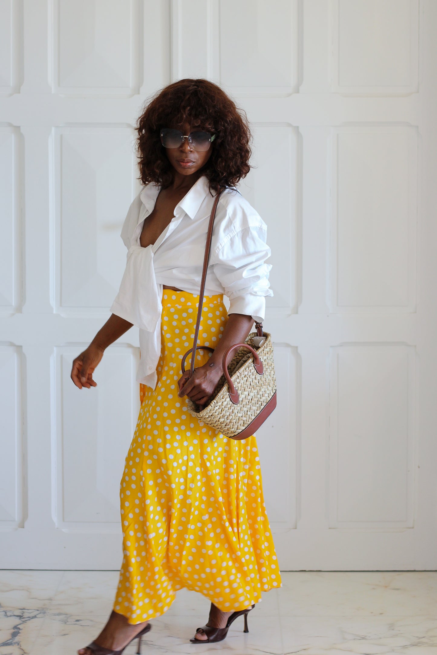 Jupe vintage jaune à pois