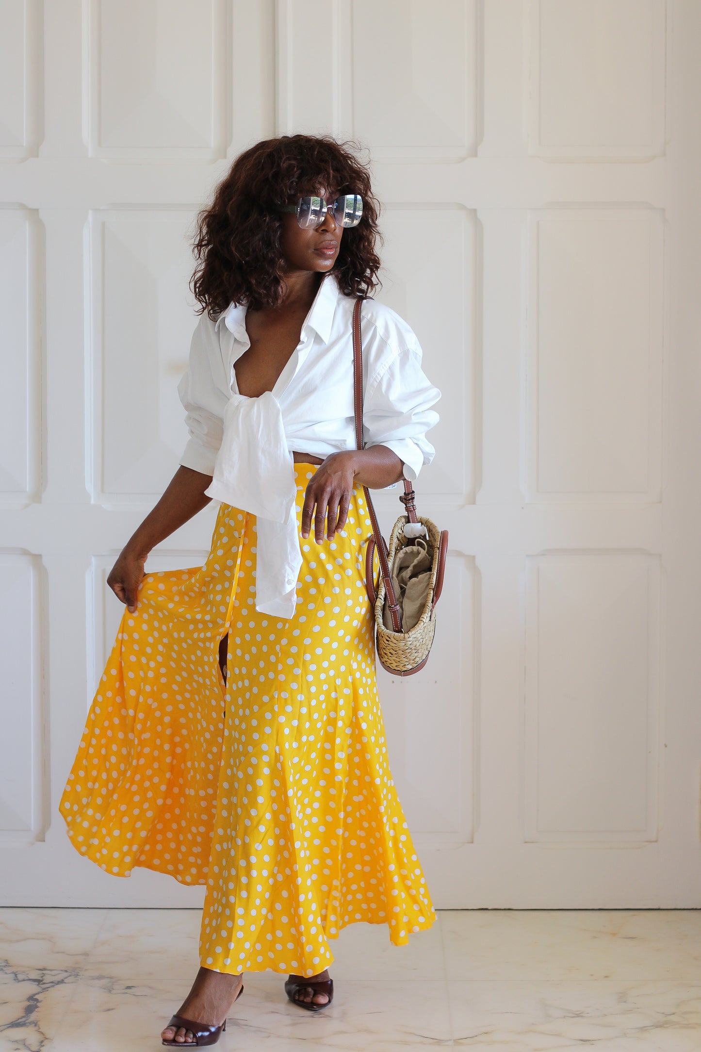 Jupe vintage jaune à pois