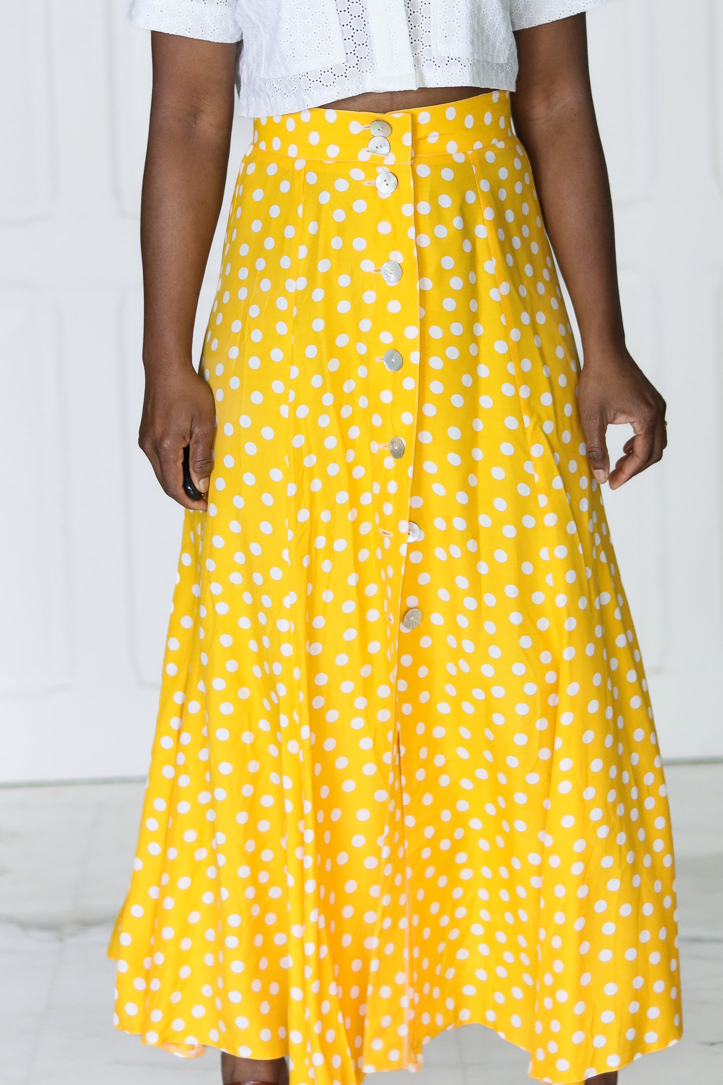 Jupe vintage jaune à pois