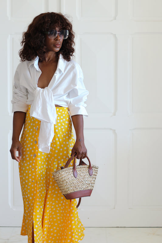 Jupe vintage jaune à pois