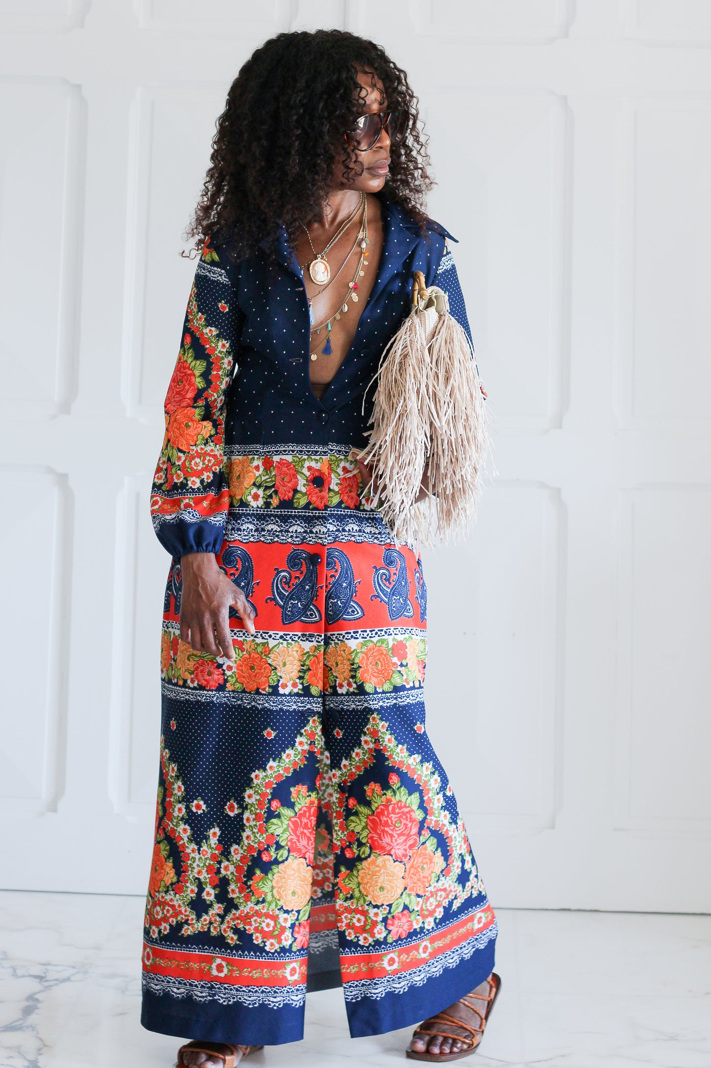 Fait main longue robe seventies