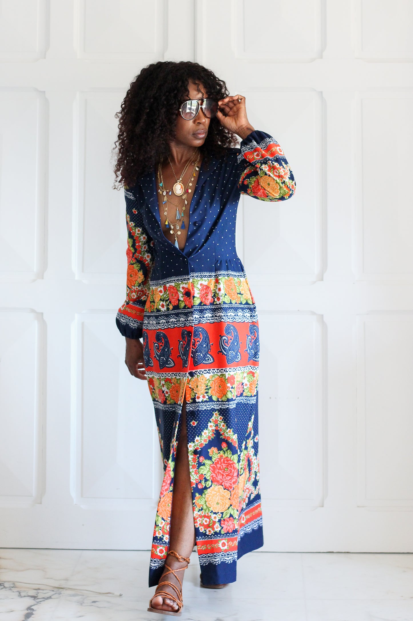 Fait main longue robe seventies