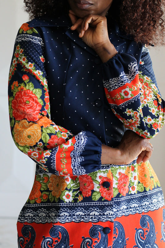 Fait main longue robe seventies