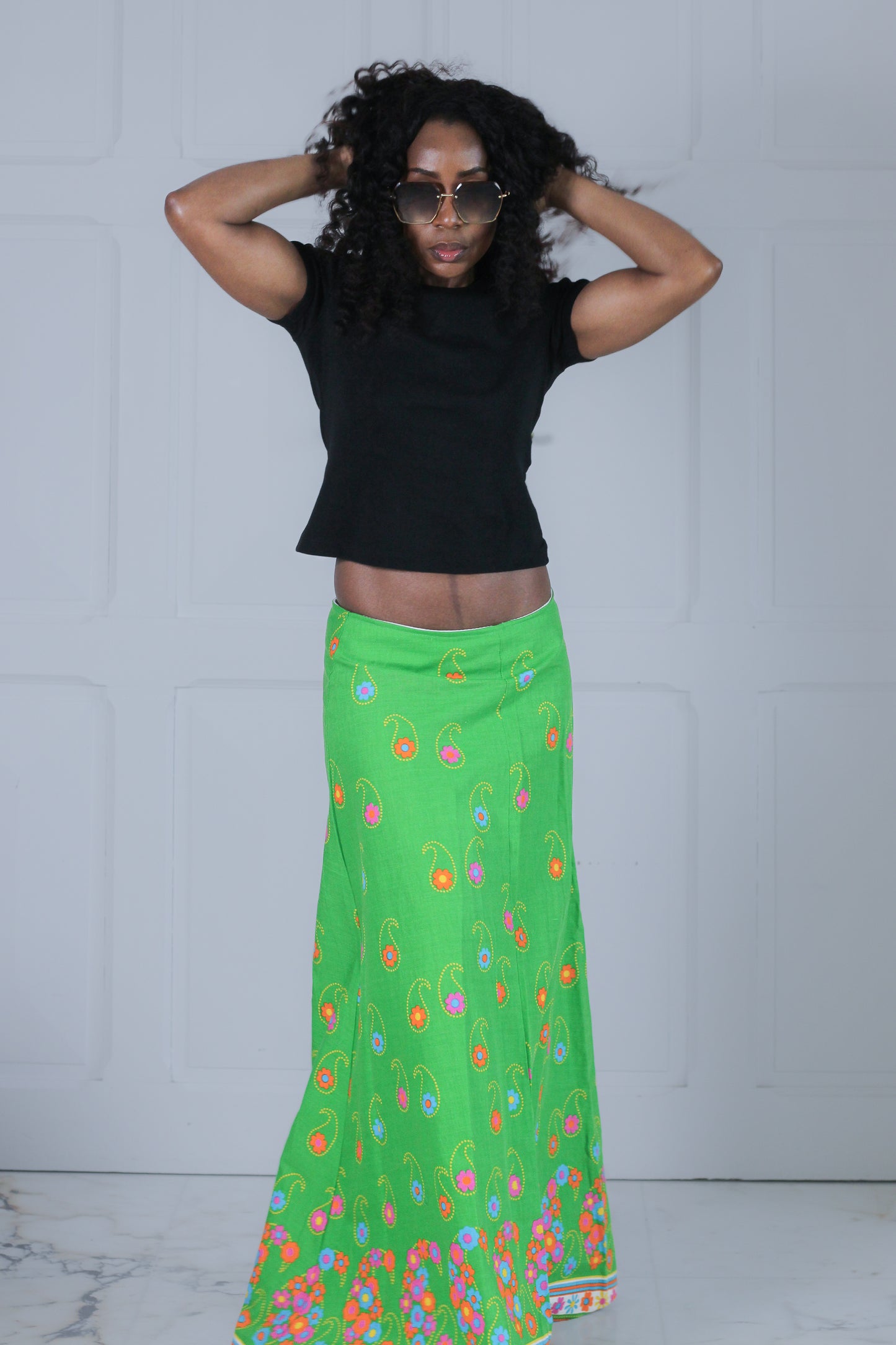 Fait main longue jupe en coton fleuri