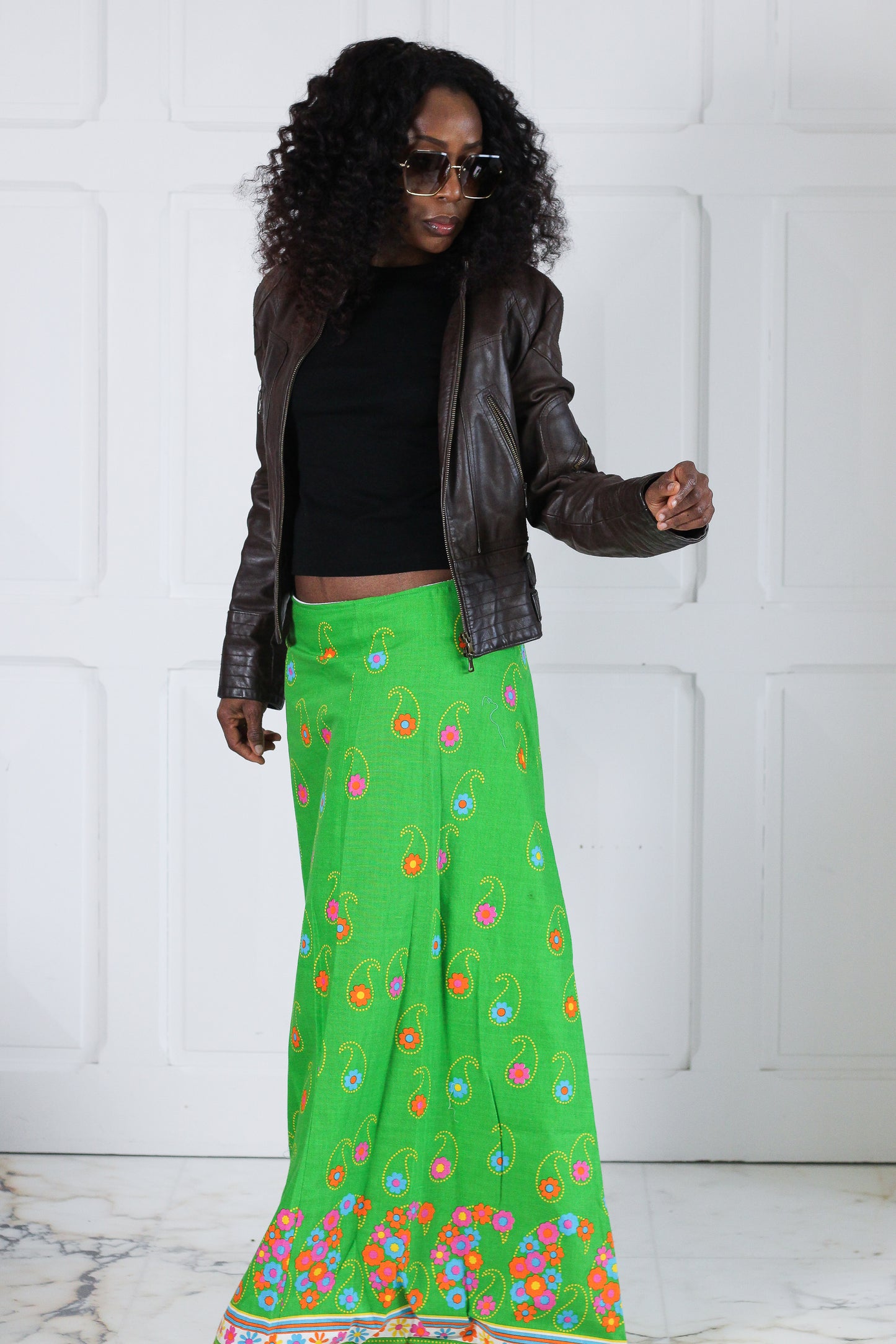 Fait main longue jupe en coton fleuri