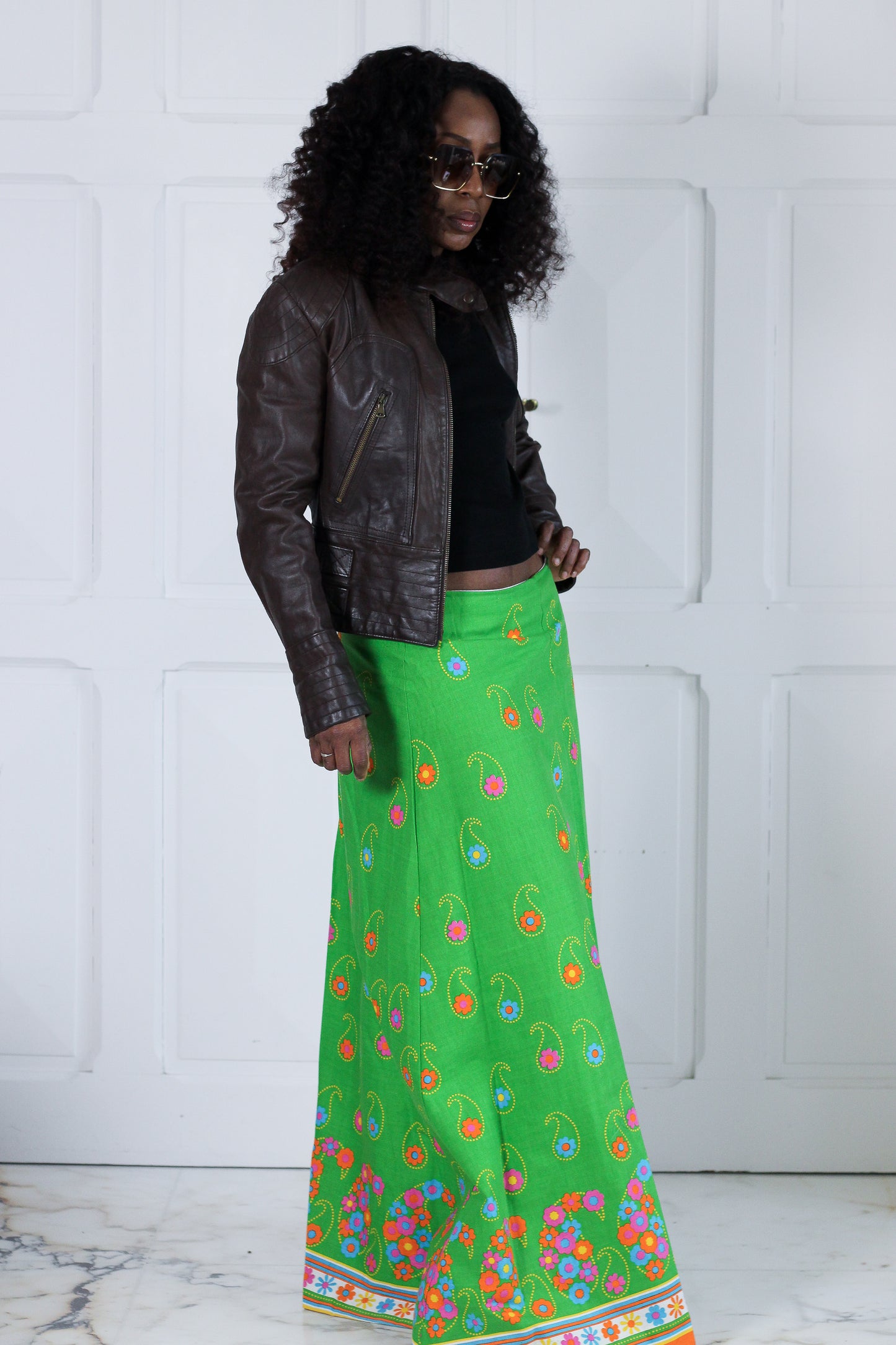 Fait main longue jupe en coton fleuri