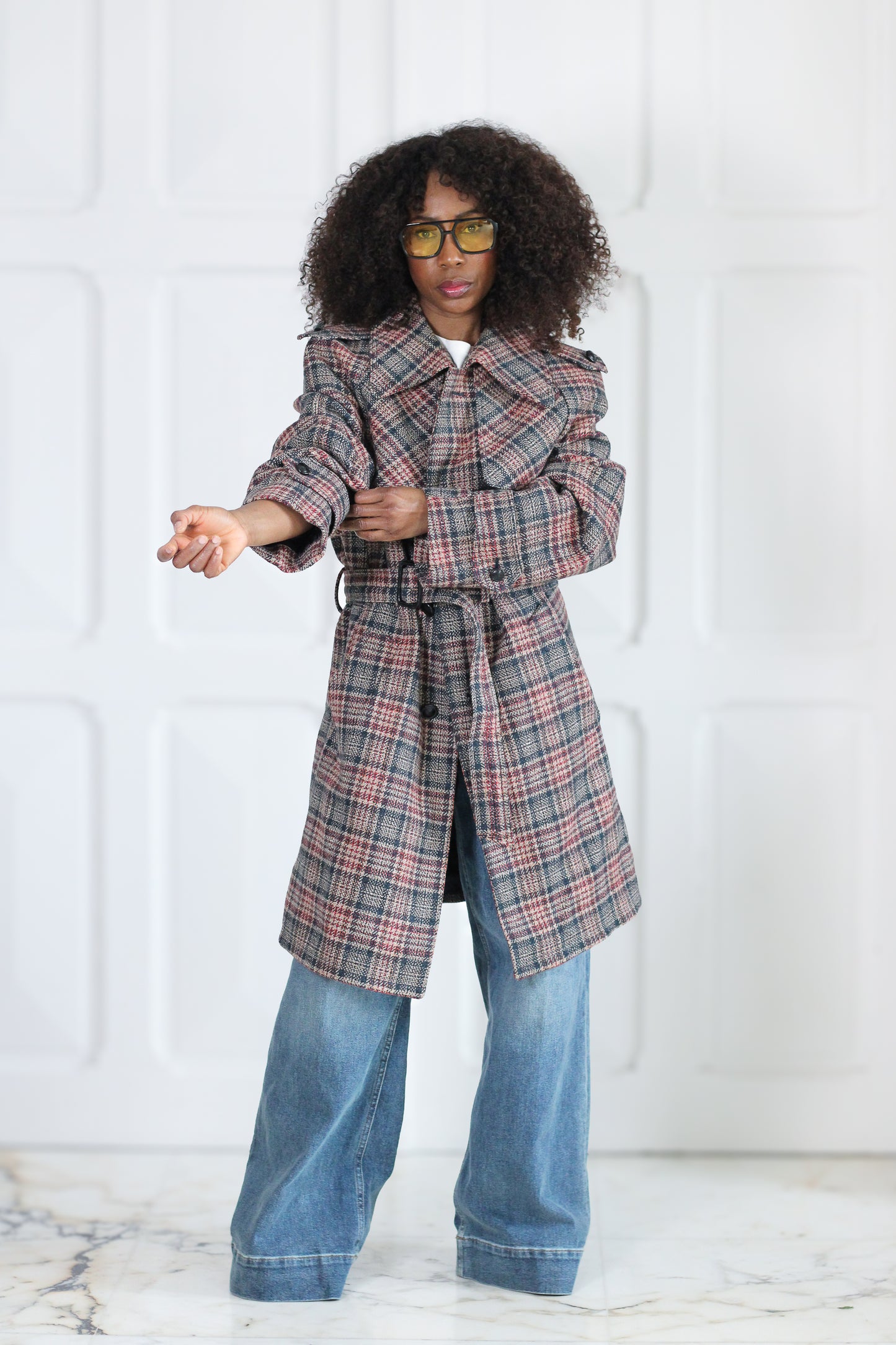 Manteau à motifs carreaux