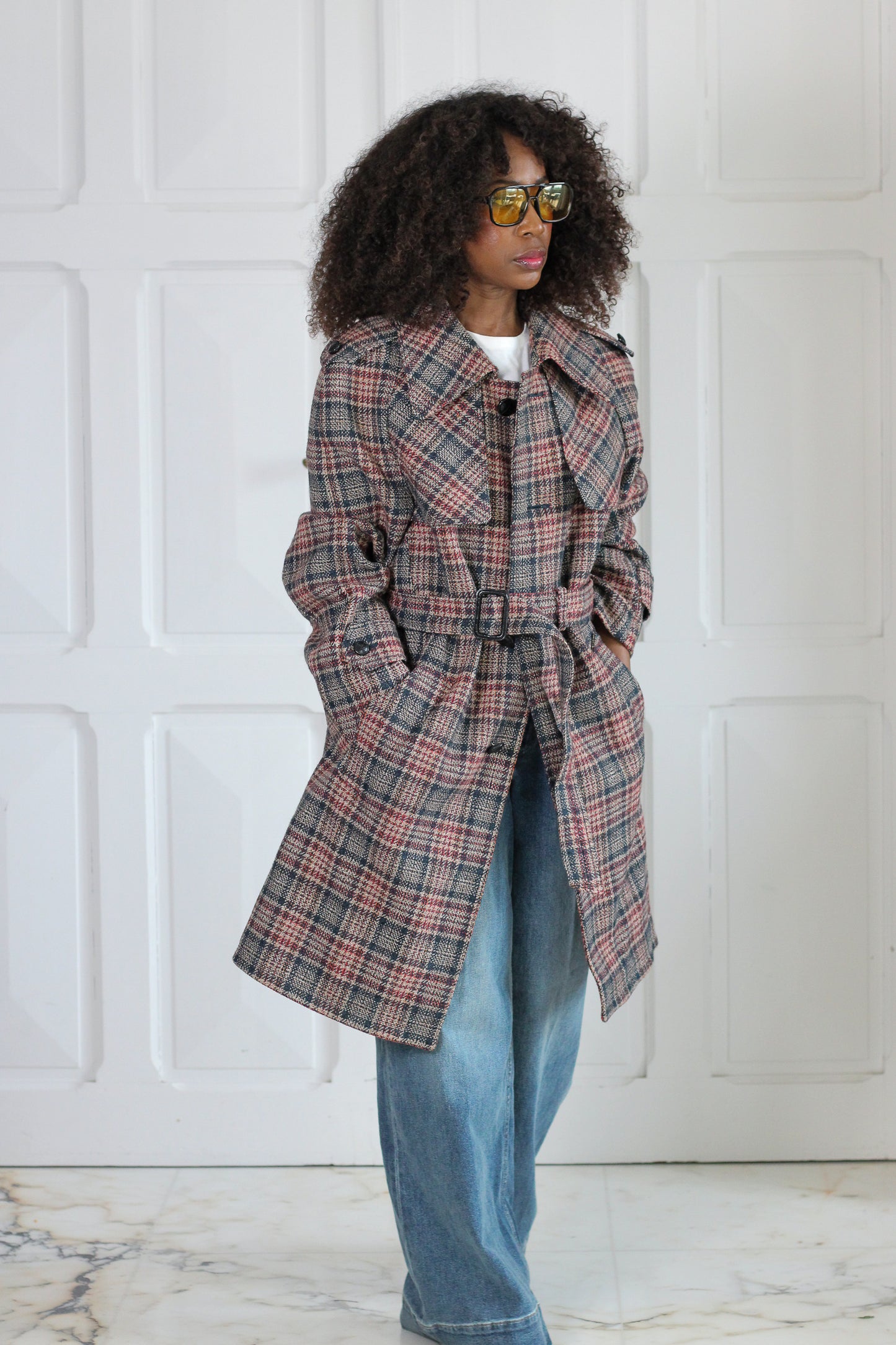 Manteau à motifs carreaux