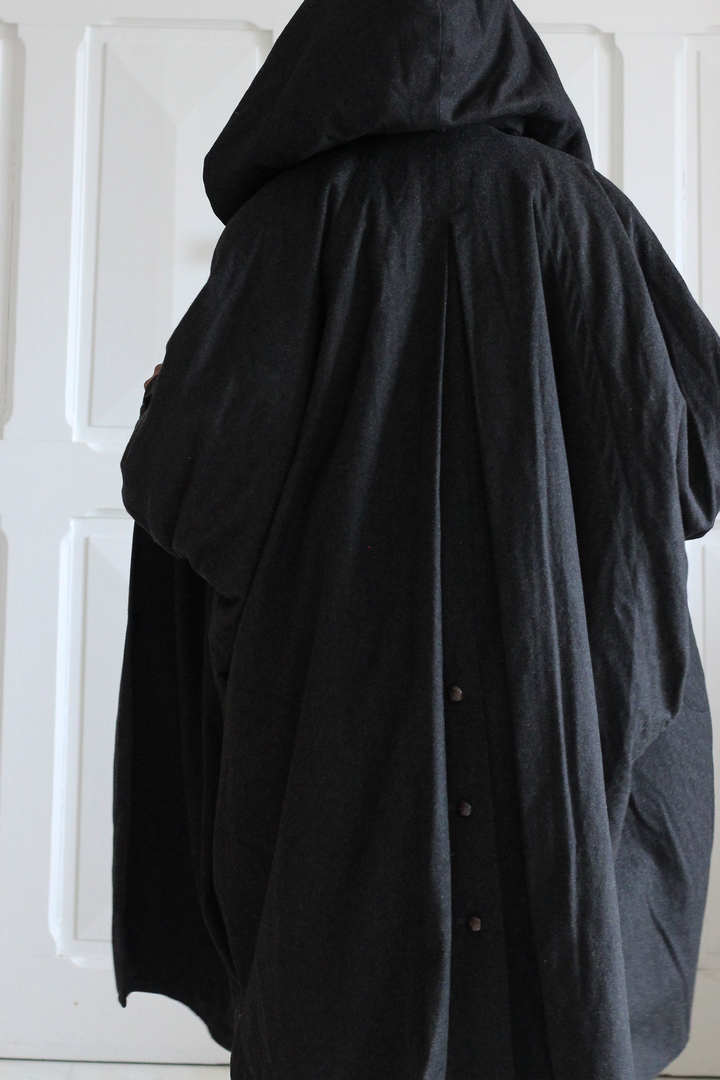 Manteau cape vintage noir à capuche  - doublure amovible