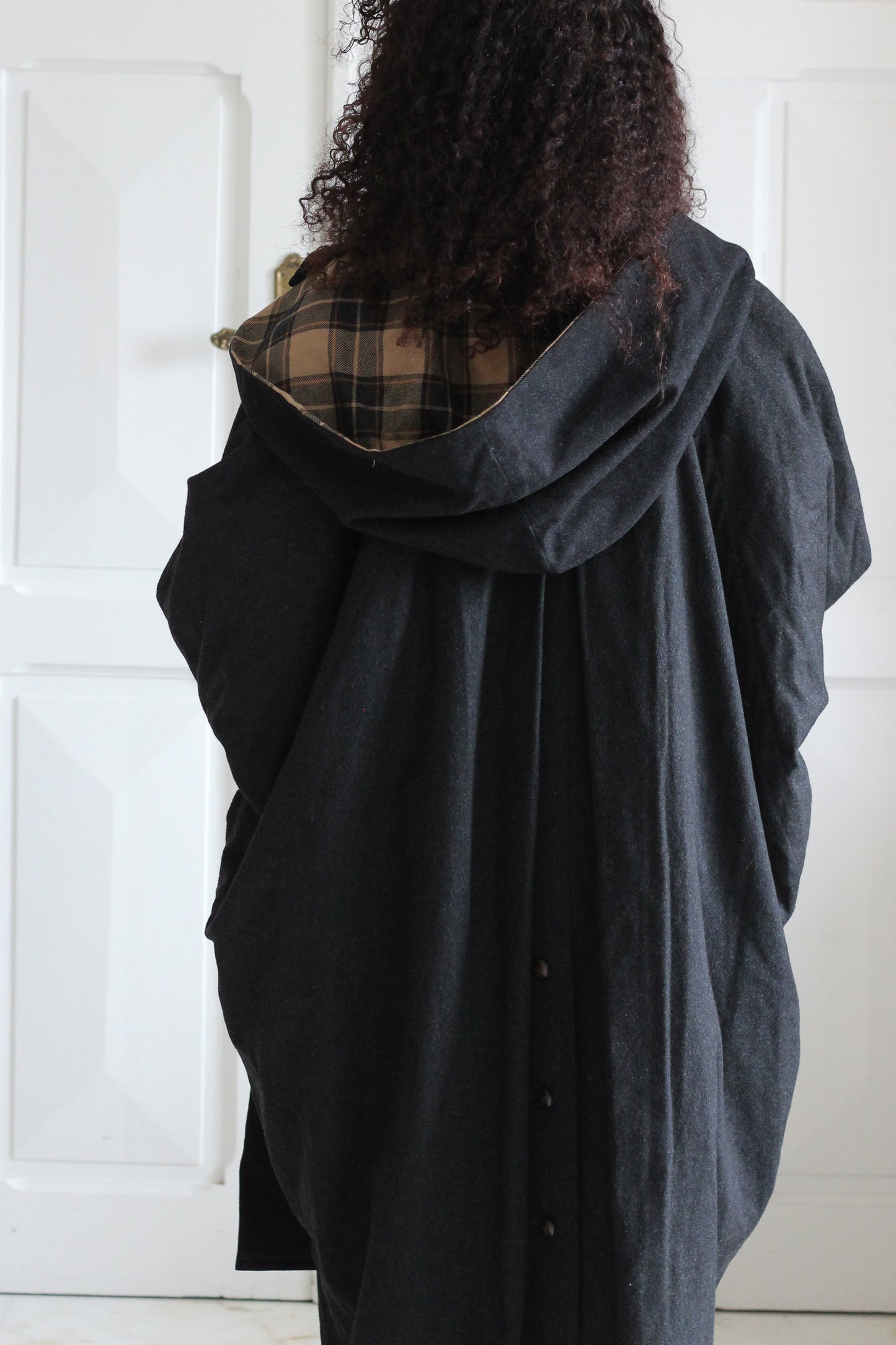 Manteau cape vintage noir à capuche  - doublure amovible