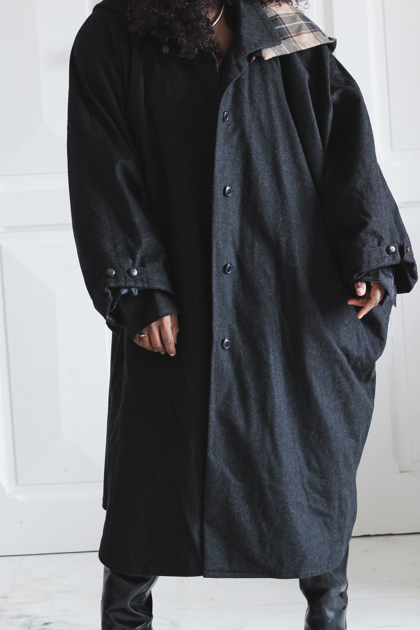 Manteau cape vintage noir à capuche  - doublure amovible
