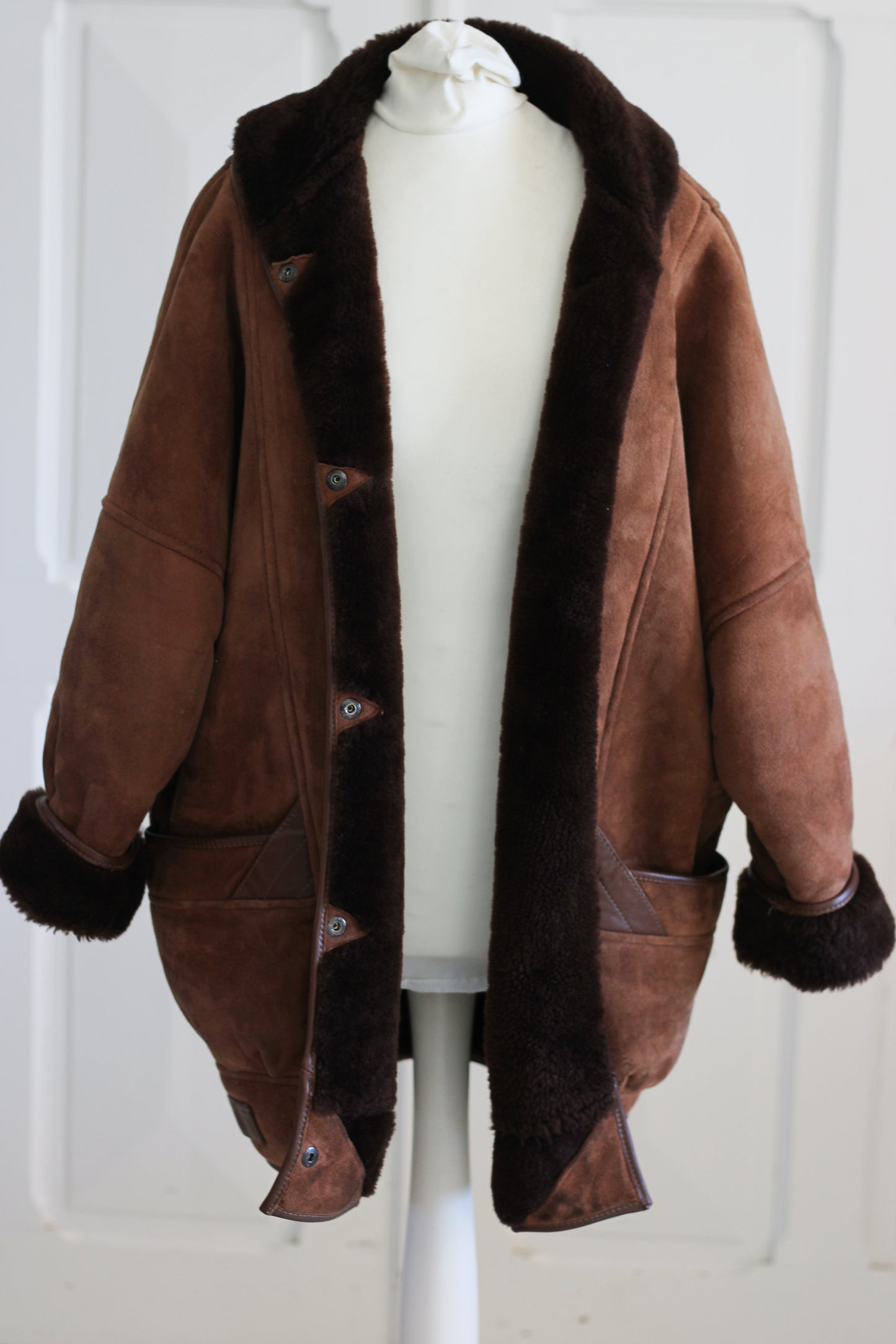 Manteau peau lainée vintage marron
