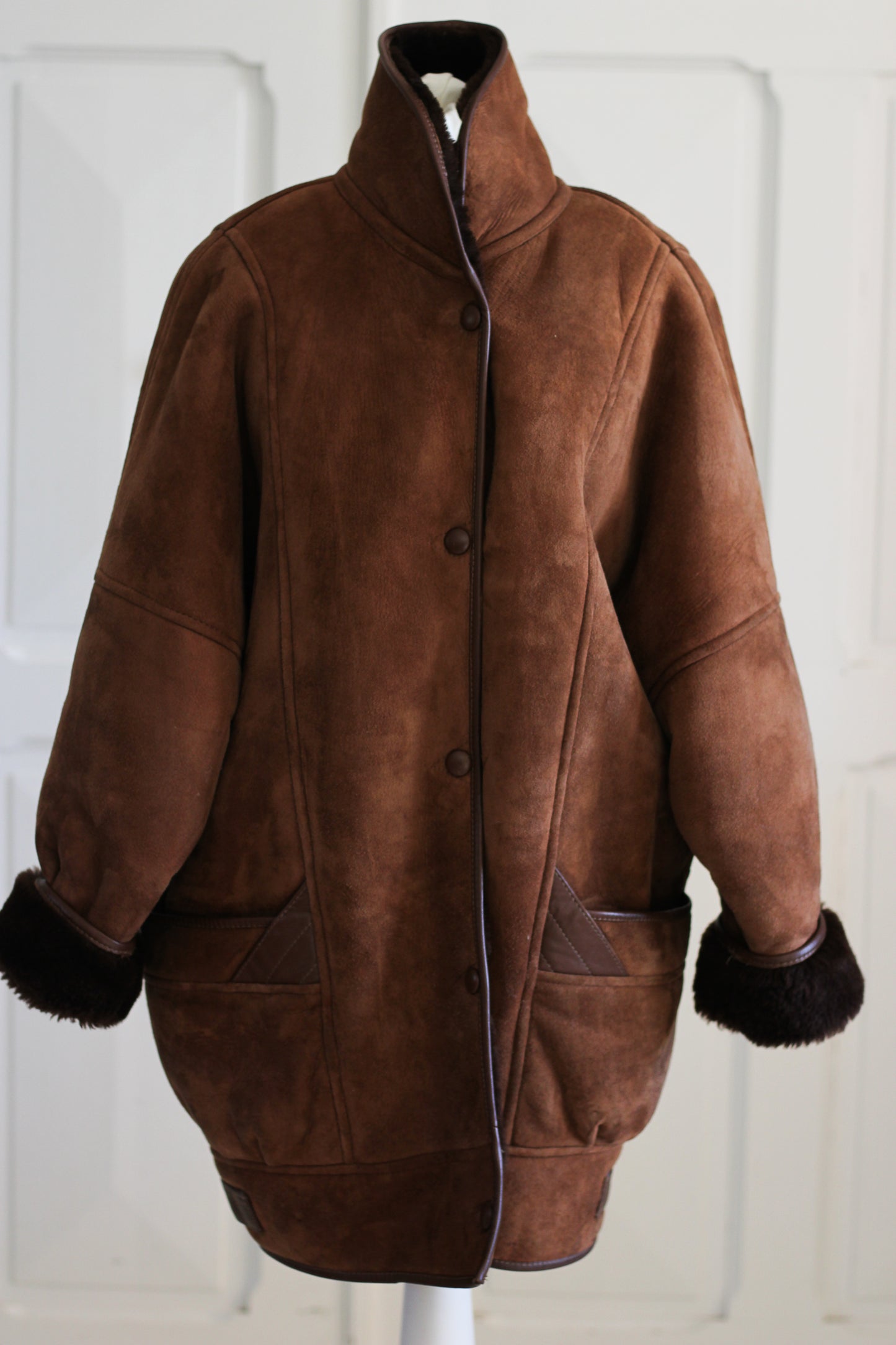 Manteau peau lainée vintage marron
