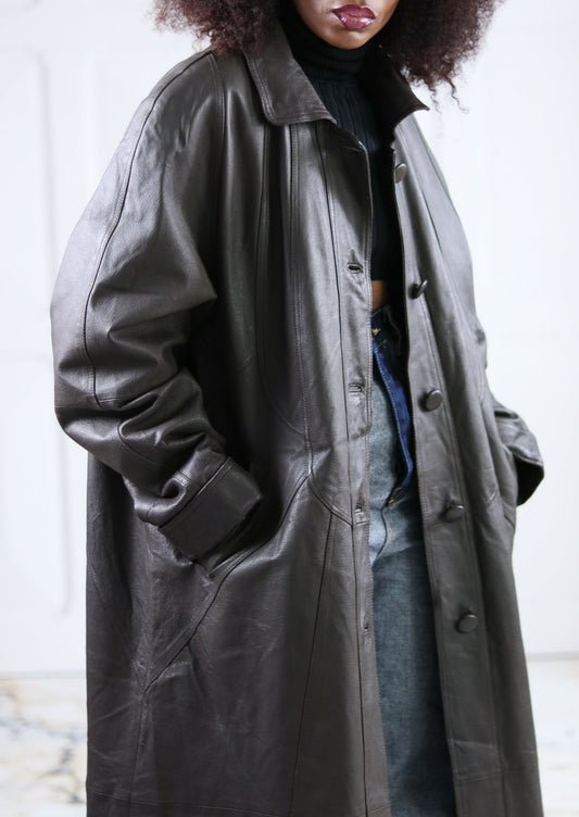 Manteau long cuir 1980
