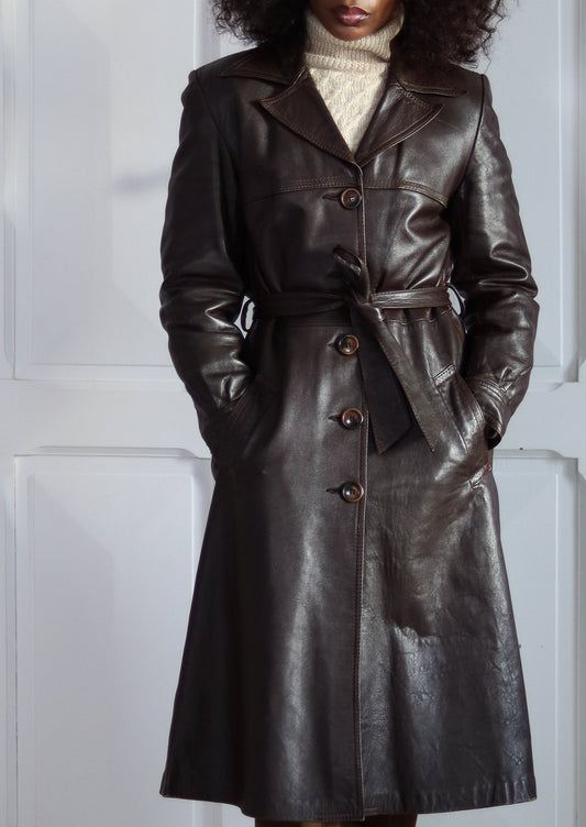 Manteau long cuir 1970