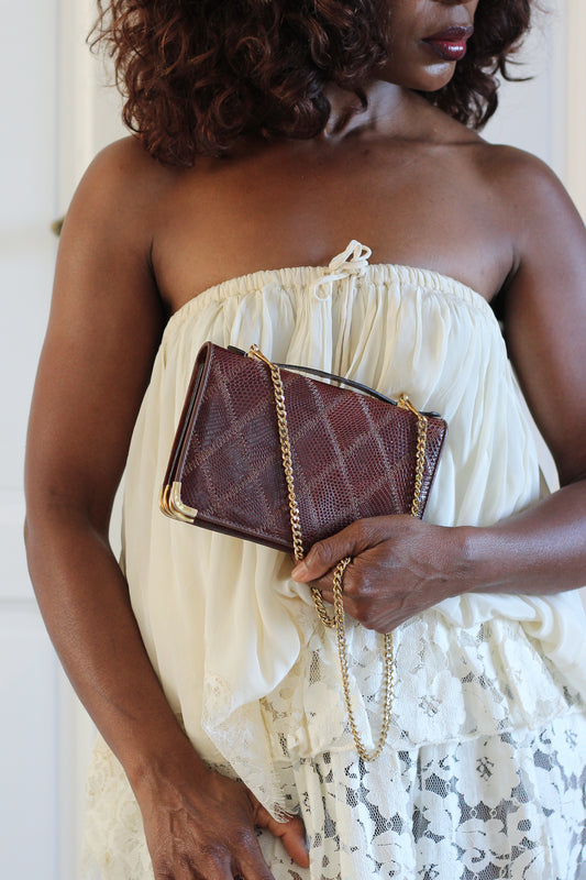 Sac vintage en cuir patchwork embossé