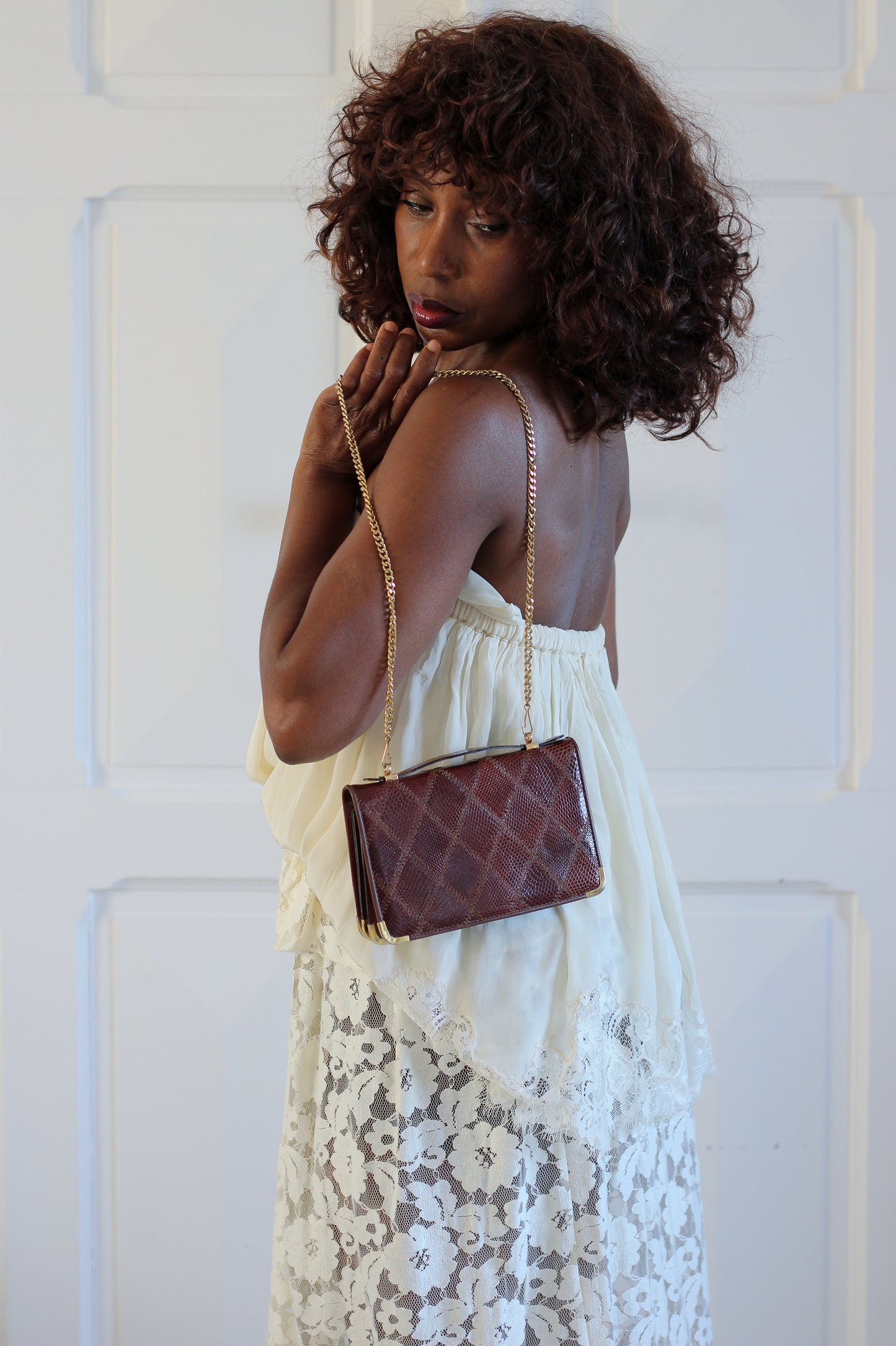 Sac vintage en cuir patchwork embossé
