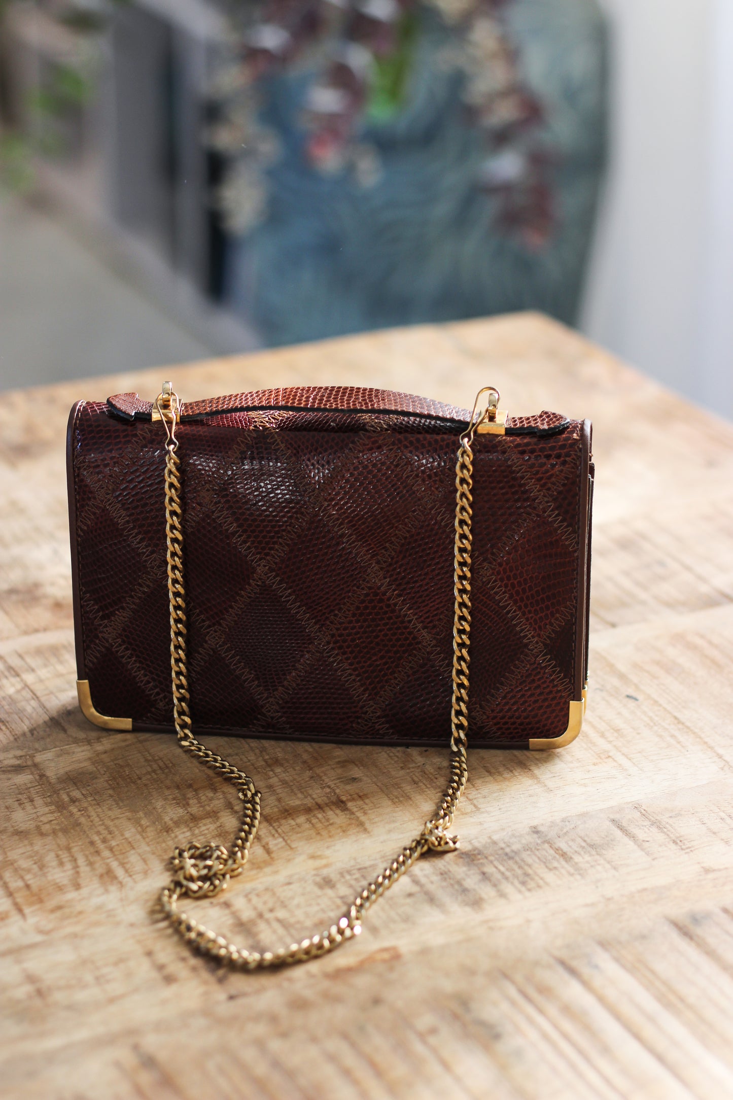 Sac vintage en cuir patchwork embossé
