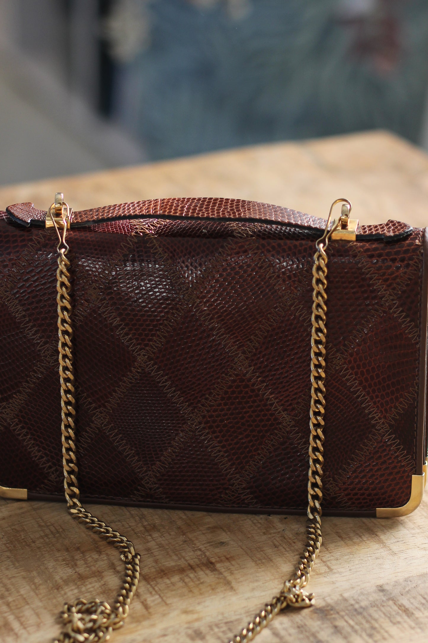 Sac vintage en cuir patchwork embossé
