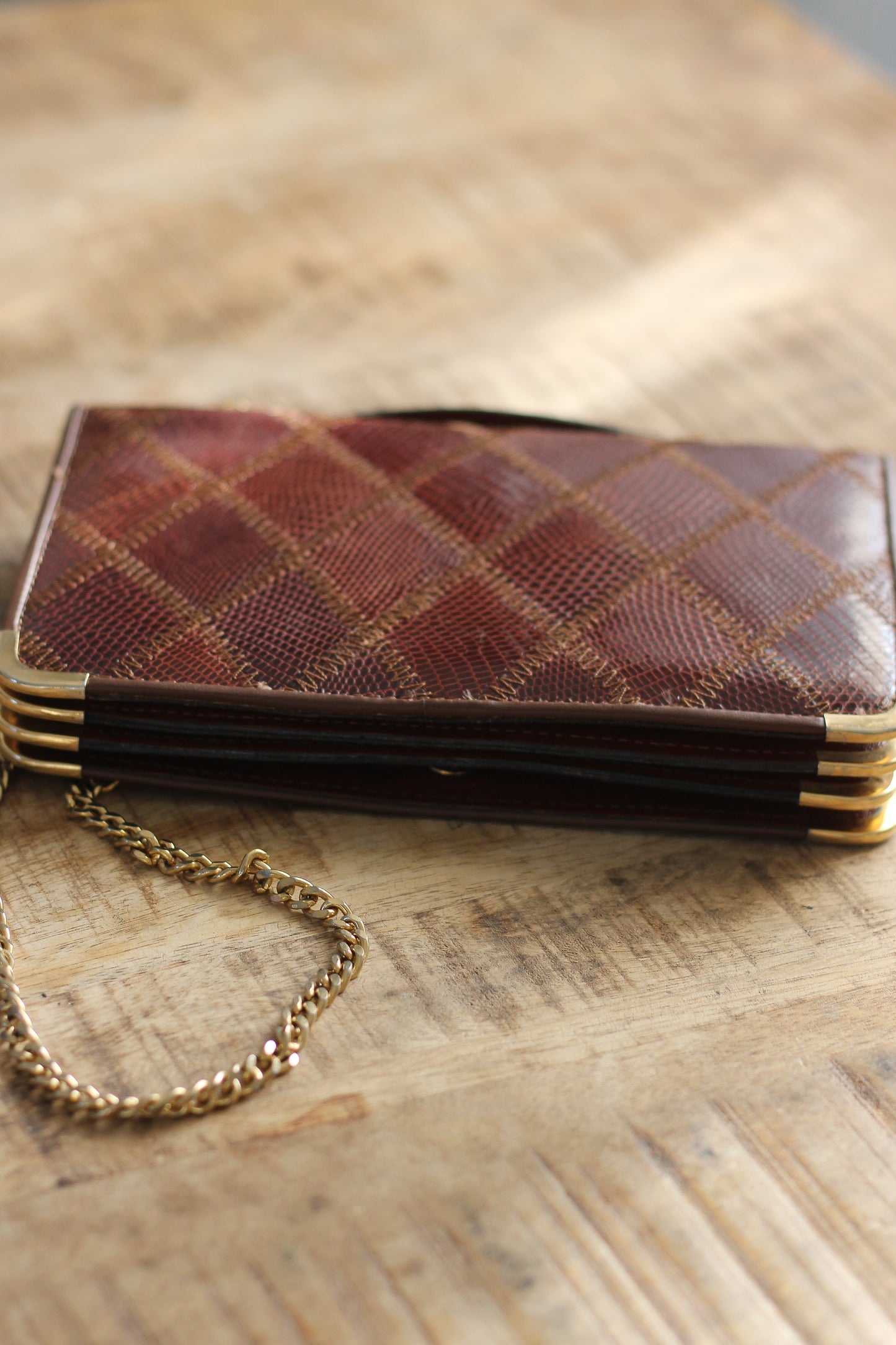 Sac vintage en cuir patchwork embossé