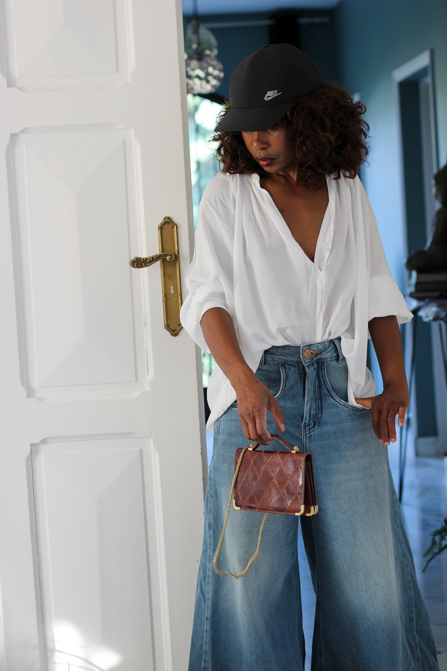 Sac vintage en cuir patchwork embossé