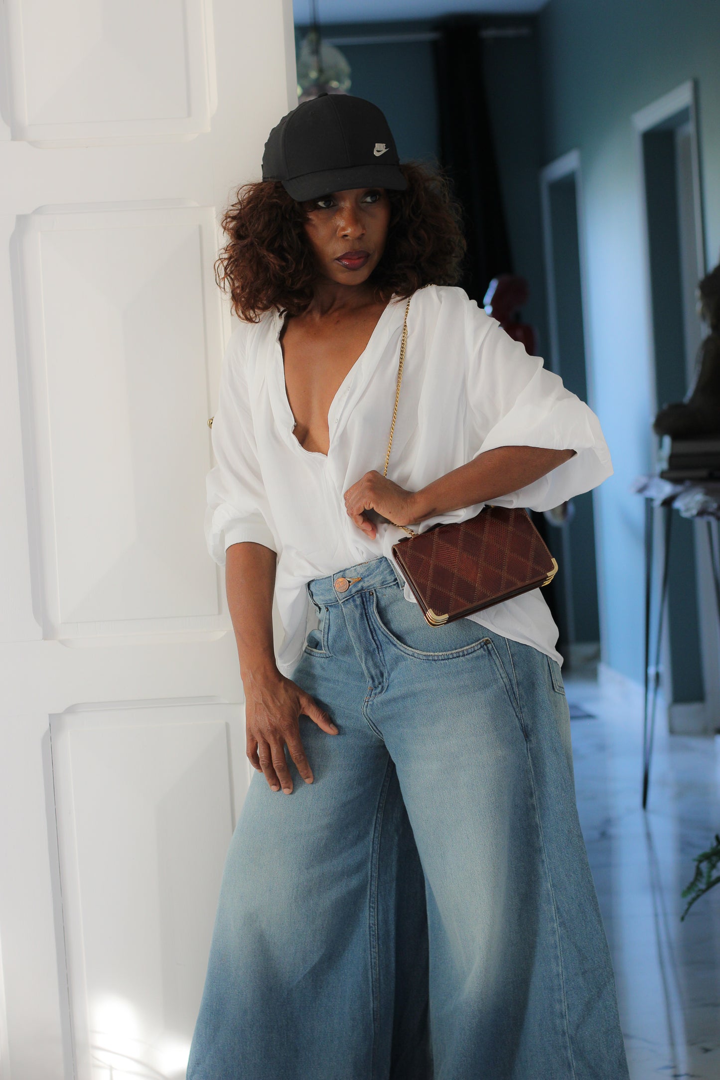 Sac vintage en cuir patchwork embossé