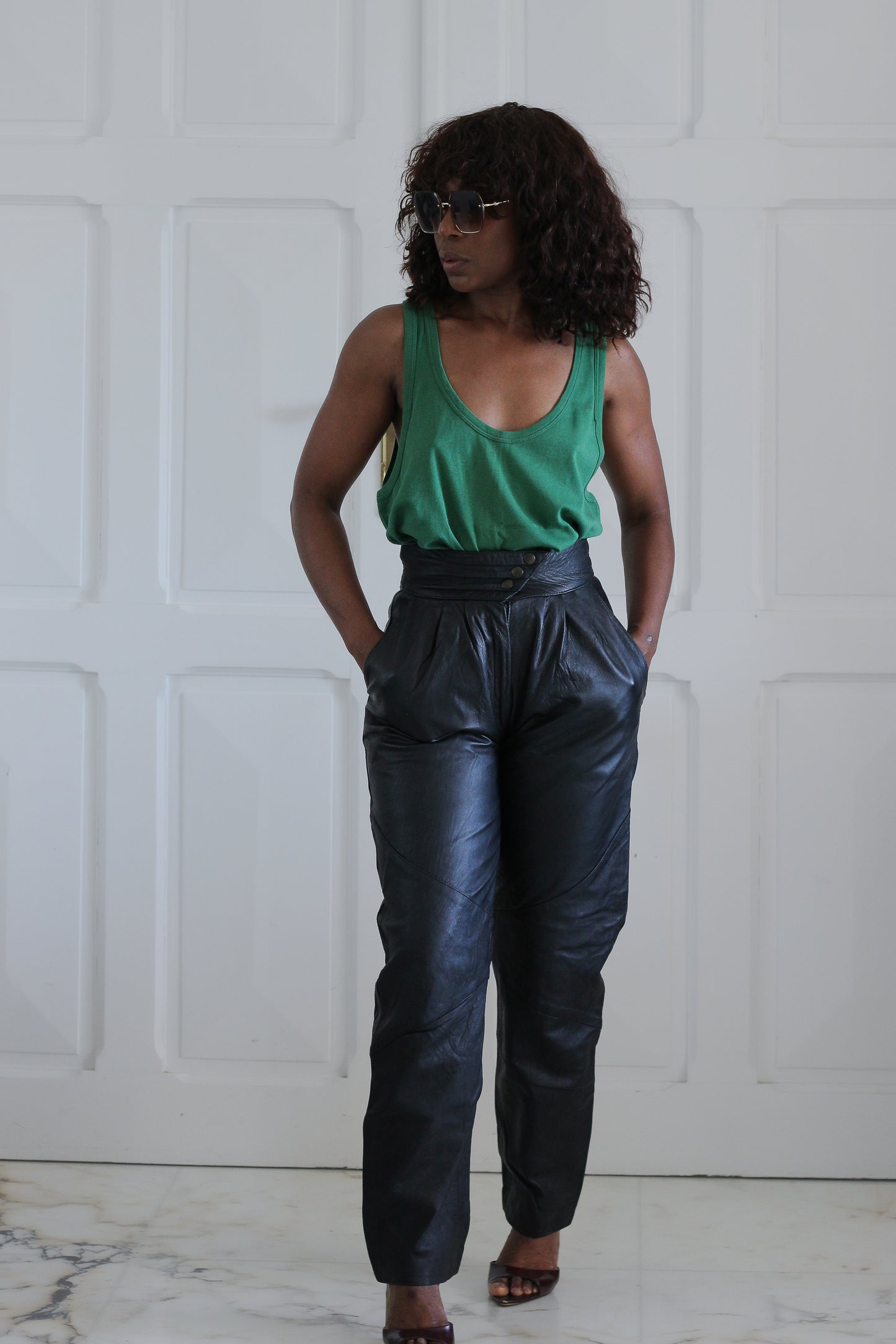 Pantalon cuir vintage taille haute