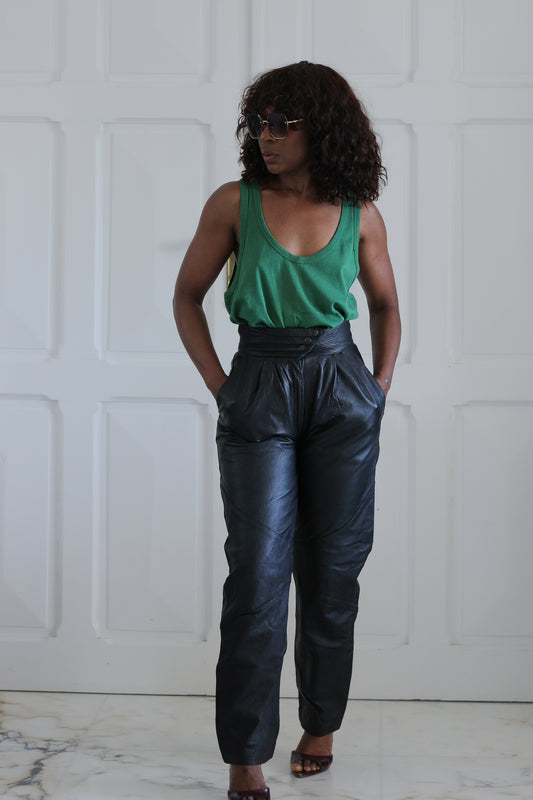 Pantalon cuir vintage taille haute