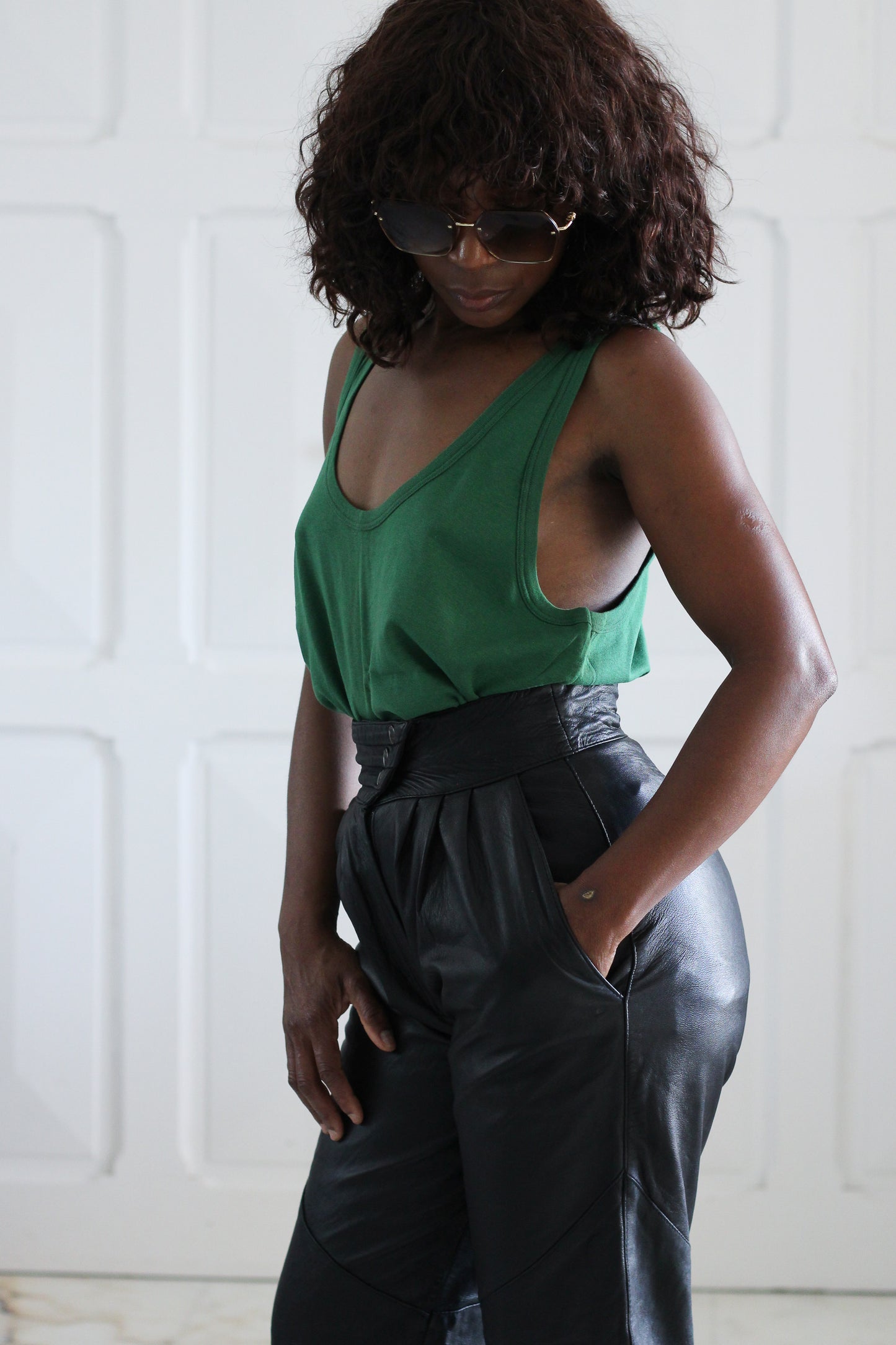 Pantalon cuir vintage taille haute