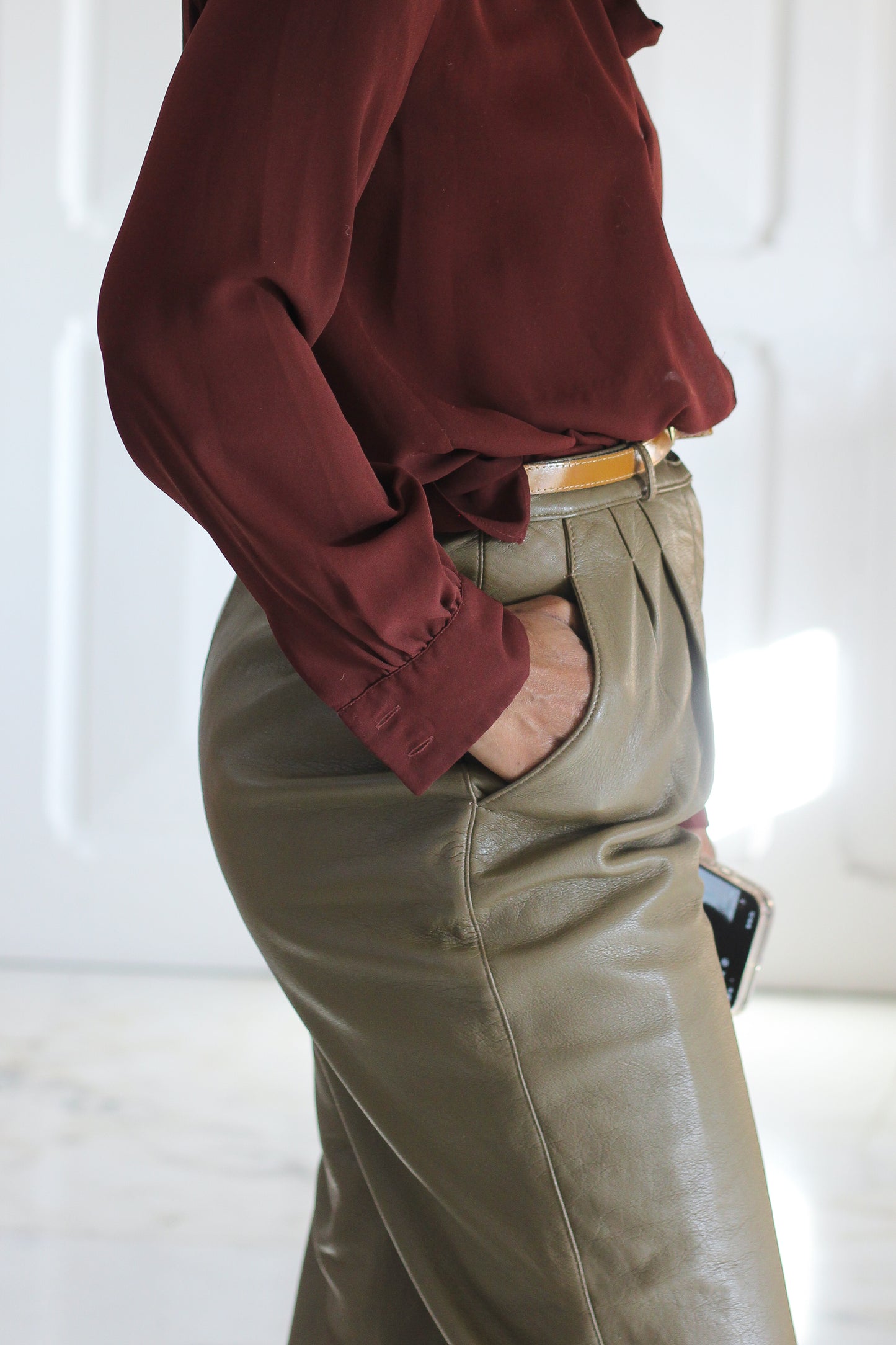 Smalby pantalon cuir taupe