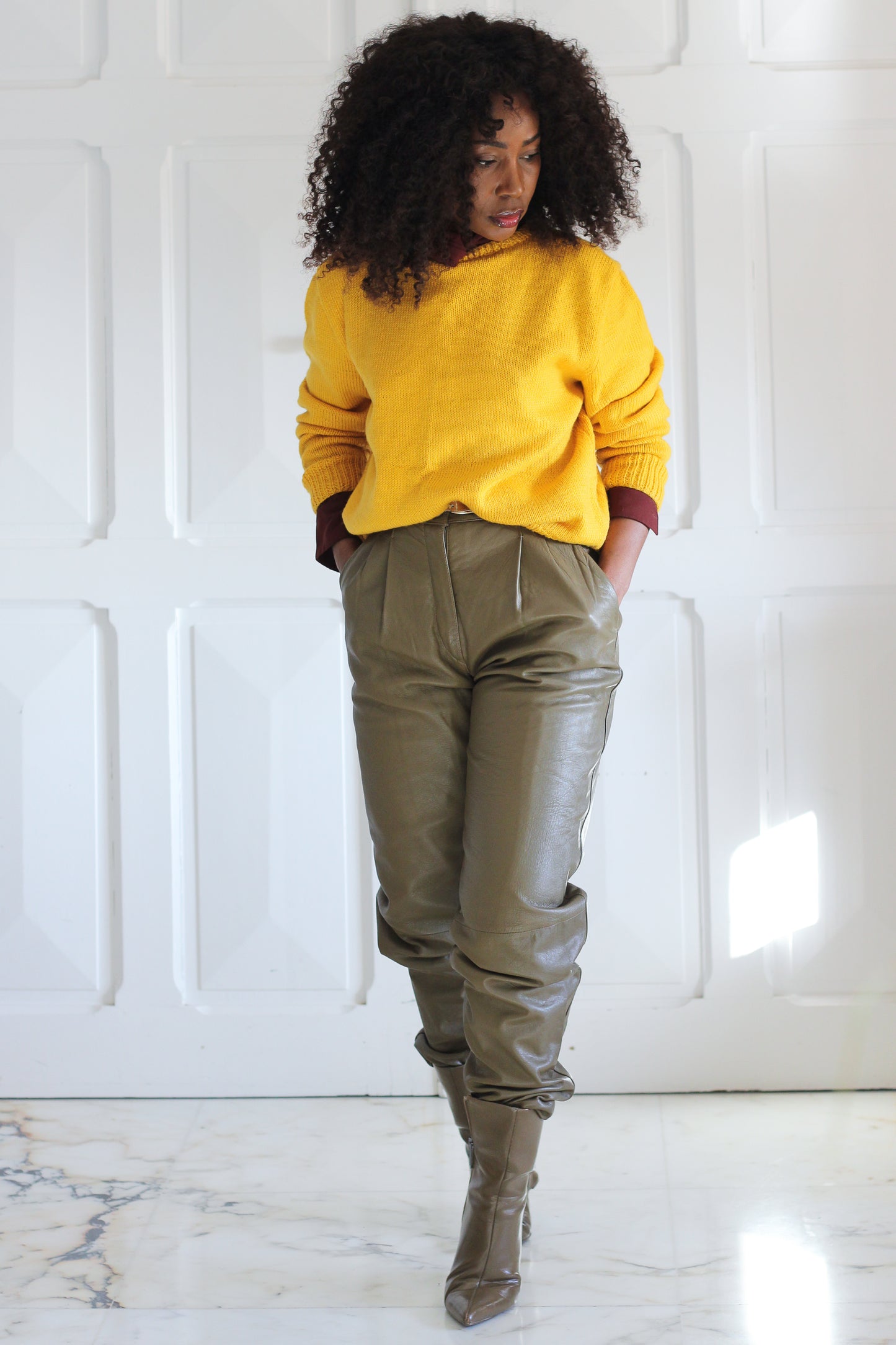 Smalby pantalon cuir taupe